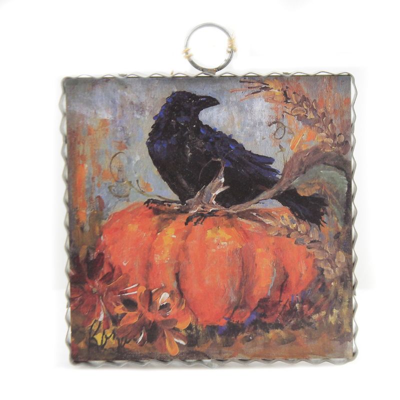 Halloween 6.0" Mini Pumpkin And Crow Print Autumn  -  Wall Sign Panels