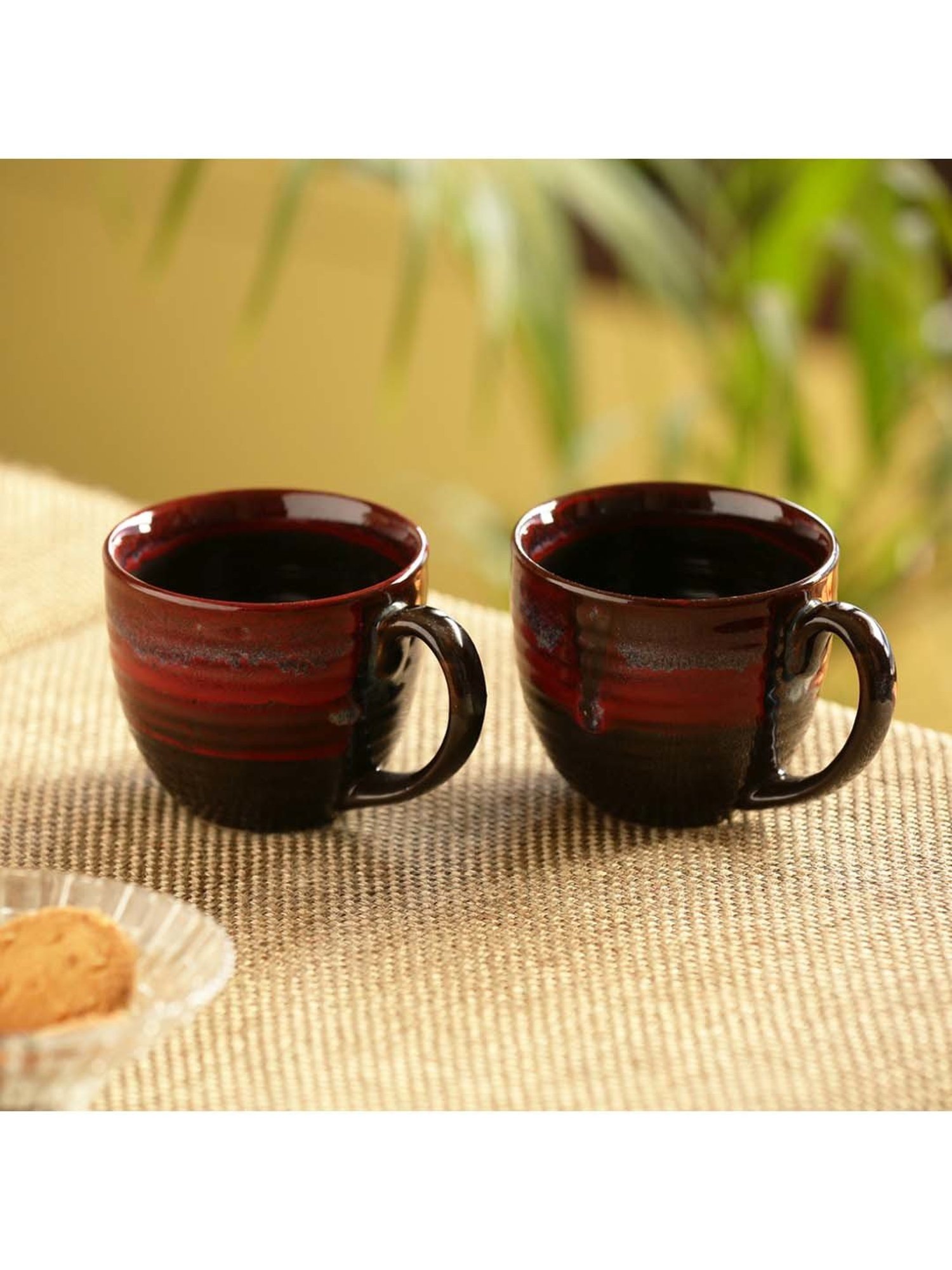 ExclusiveLane 'Crimson Lava Dome' Hand Glazed Studio Pottery Ceramic Coffee & Tea Mugs (Set Of 2)