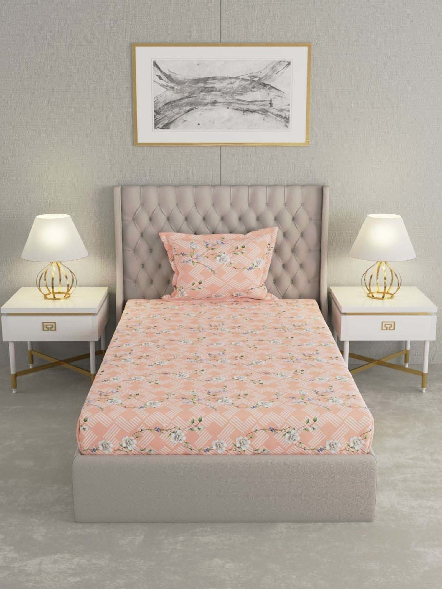 Raymond Home Delight Pink 104 TC Cotton Single Bedsheet with 1 Pillow Cover