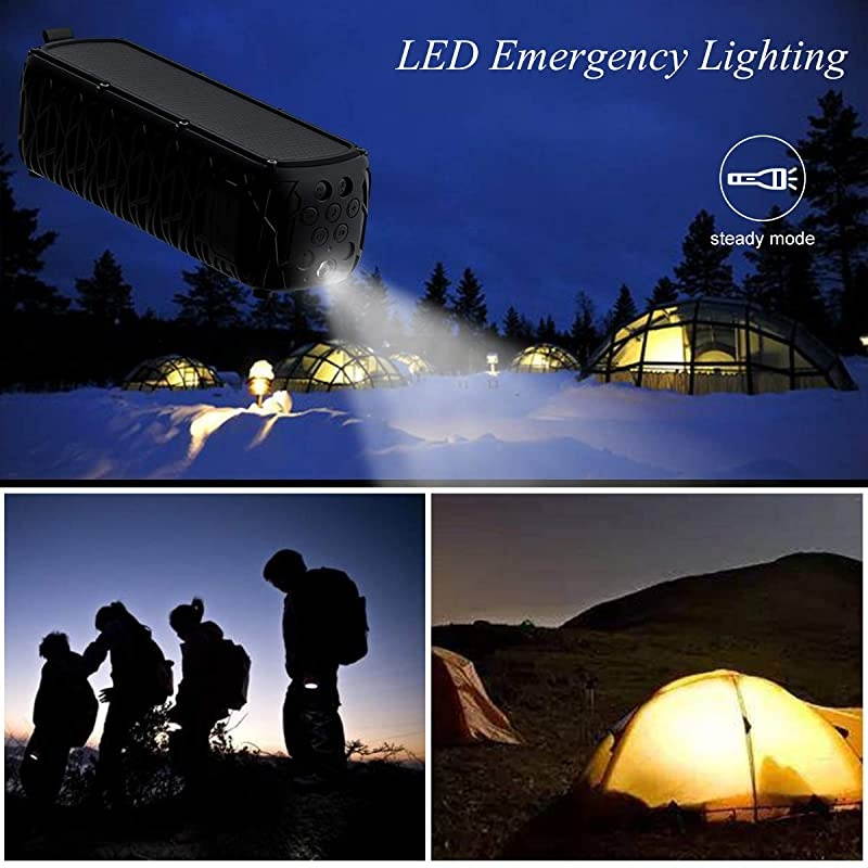 Solar Bluetooth Speaker Portable Outdoor Bluetooth IPX6 Waterproof Speaker with 5000mAh Power Bank60 Hours Play Time Dual Speaker with Mic Stereo Sound with Bass Home Wireless SpeakerBlack