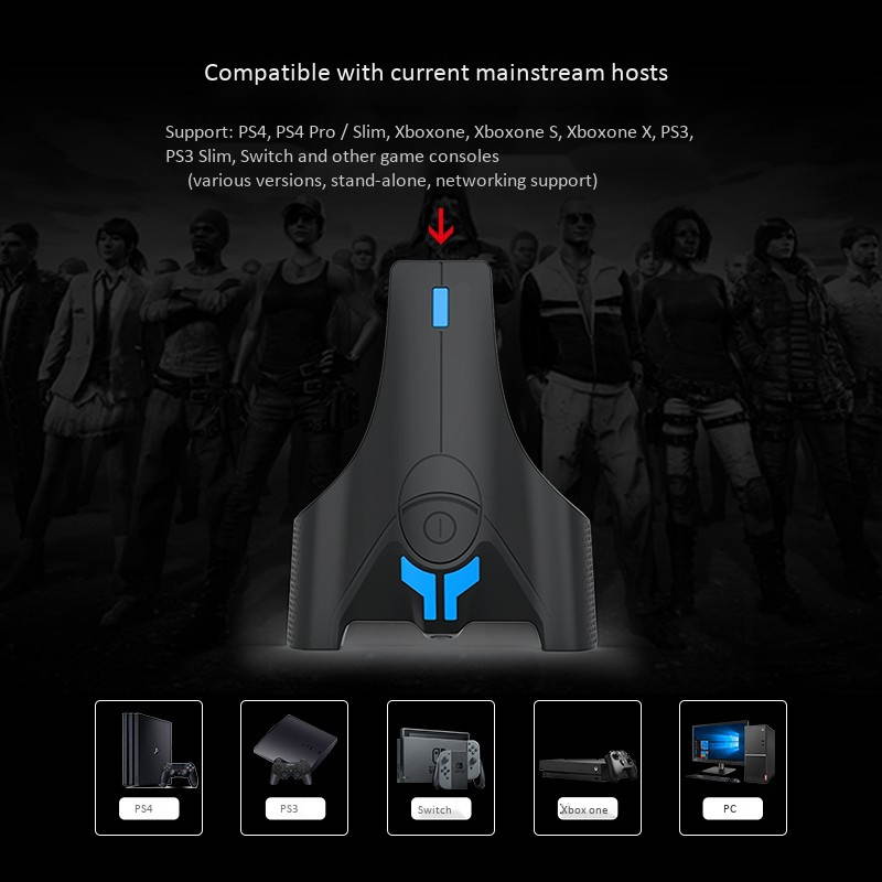 Keyboard and Mouse Adapter Converter with 3.5mm Mic for Nintendo Switch / PS4 / Xbox One / PS3 Console with LED Lights (1 pcs)