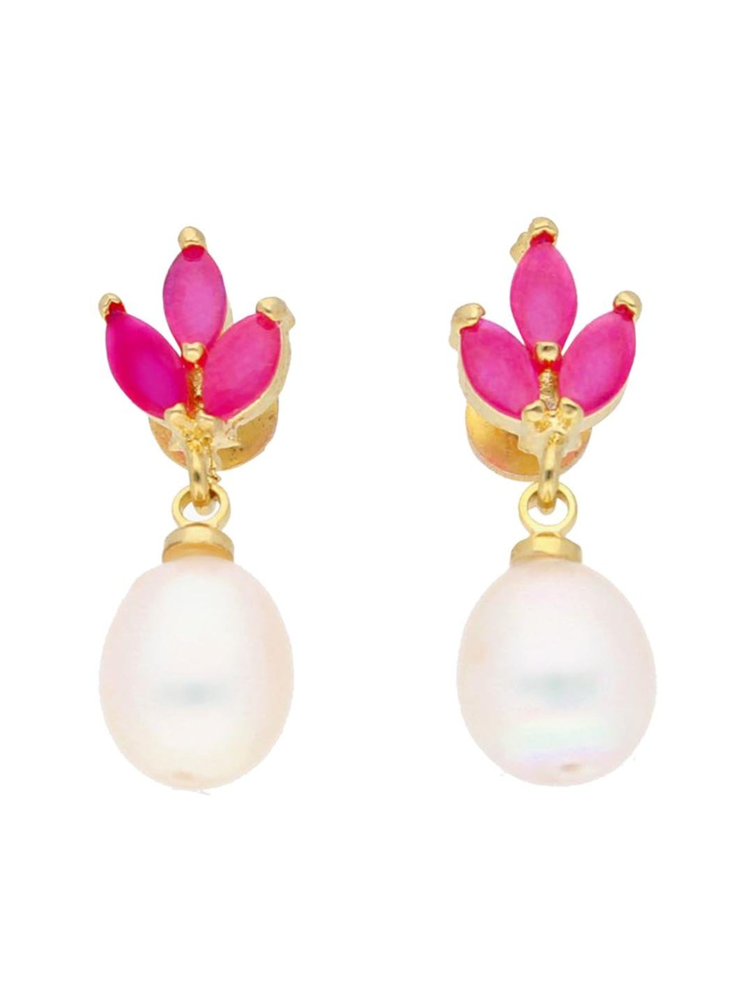 Sri Jagdamba Pearls Noha Pink & Pearl White Alloy Drop Earrings