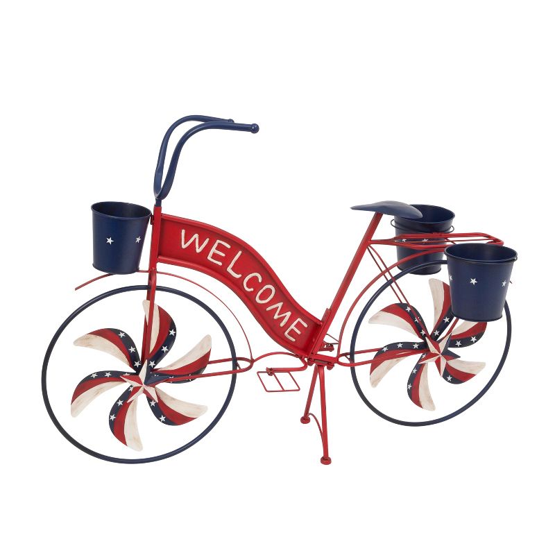 Gerson International 37-Inch Long Metal Bicycle with Spinning Spokes and Planters