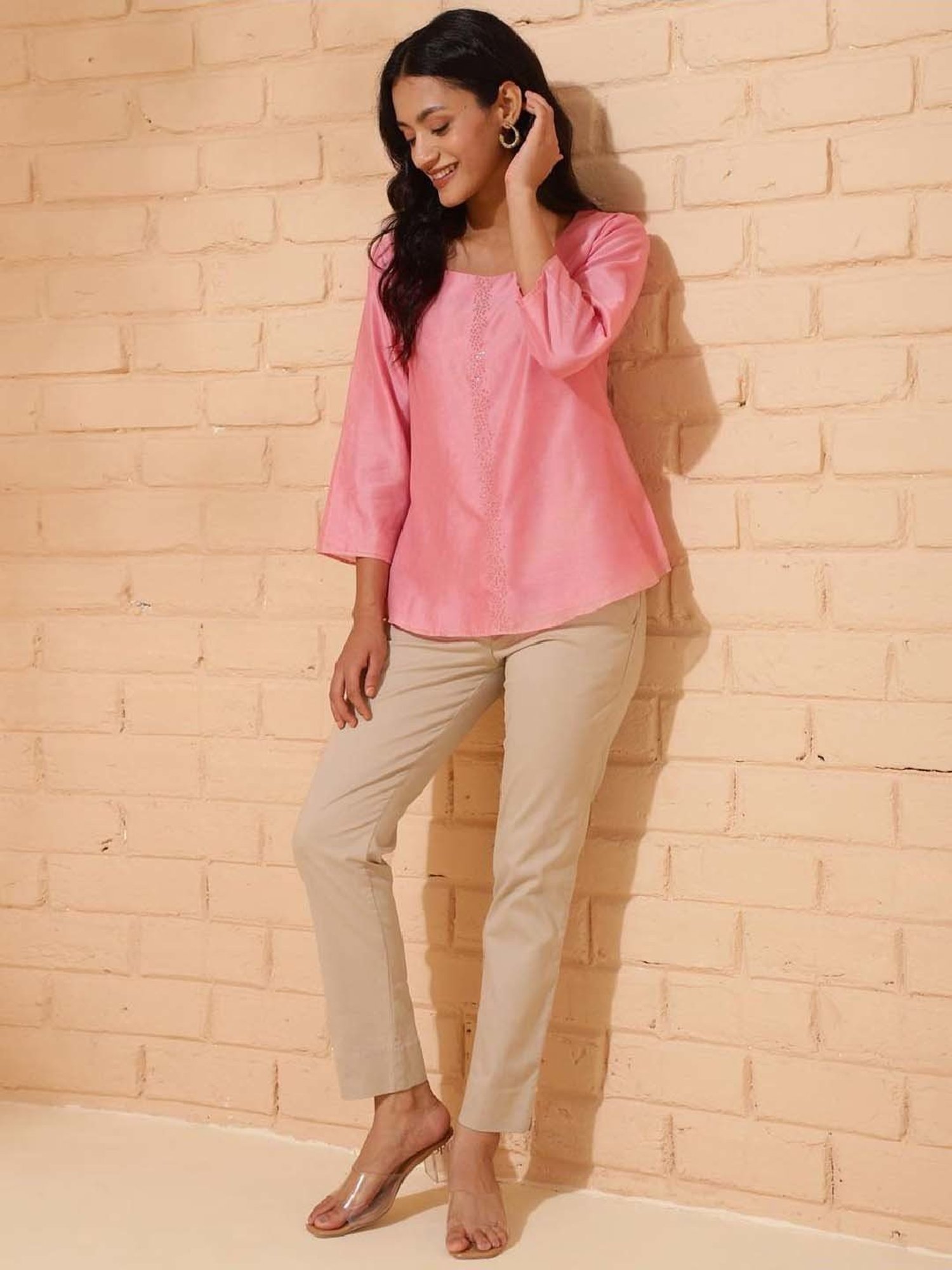 Fabindia Pink Embroidered Top