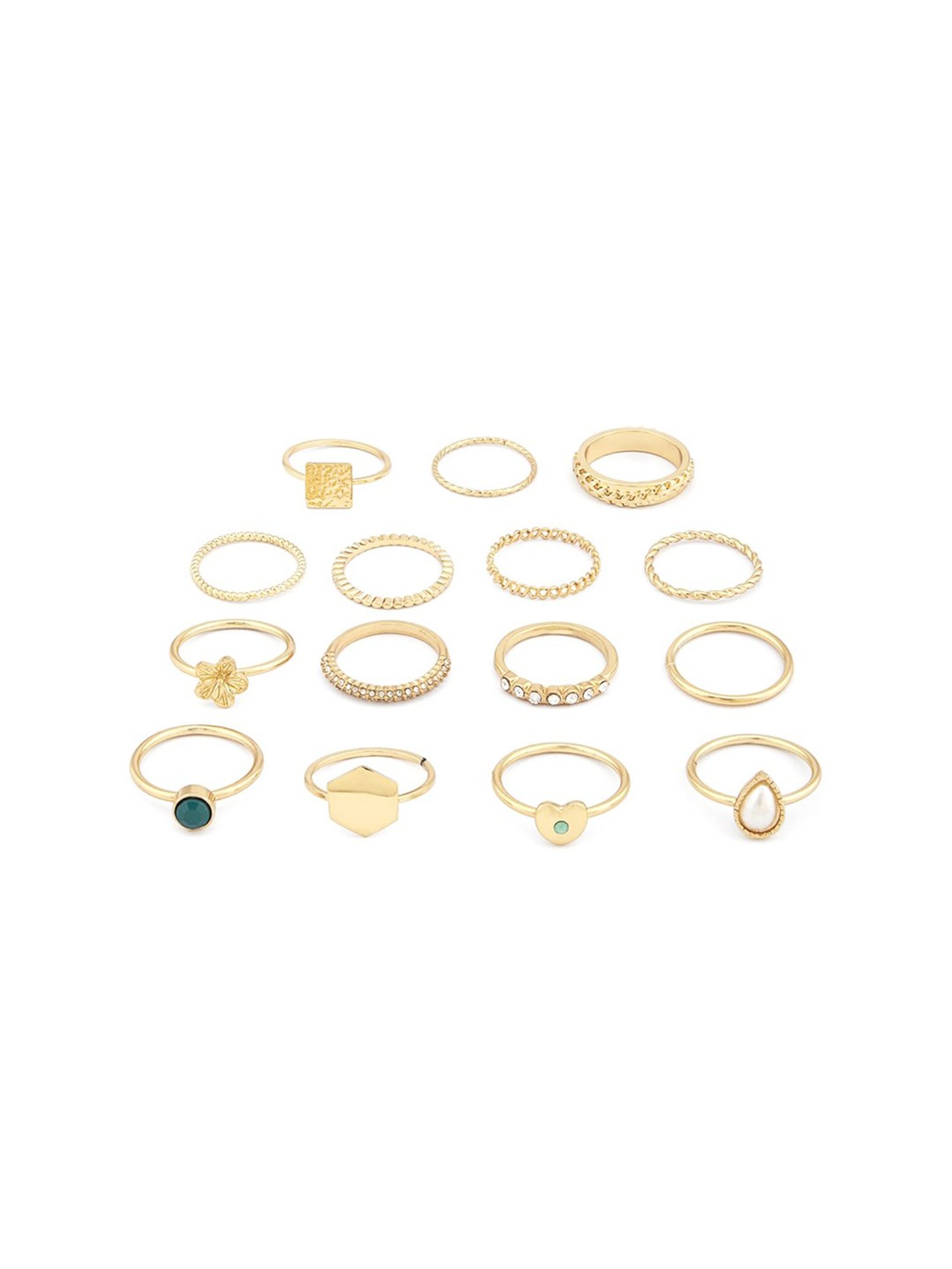 Zaveri Pears Set of 15 Gold Tone Contemporary Stackable Cocktail Ring - ZPFK13638