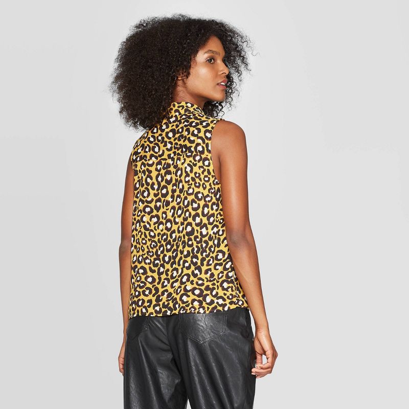 Women's Leopard Print Collared Front Button-Down Tank Top - Who What Wear™ Yellow XL