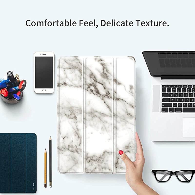 Case Compatible with iPad Air 3rd Generation 2019 iPad Pro 105 2017 Translucent Frosted Back Smart Cover Case with Pencil Holder WhiteMarble