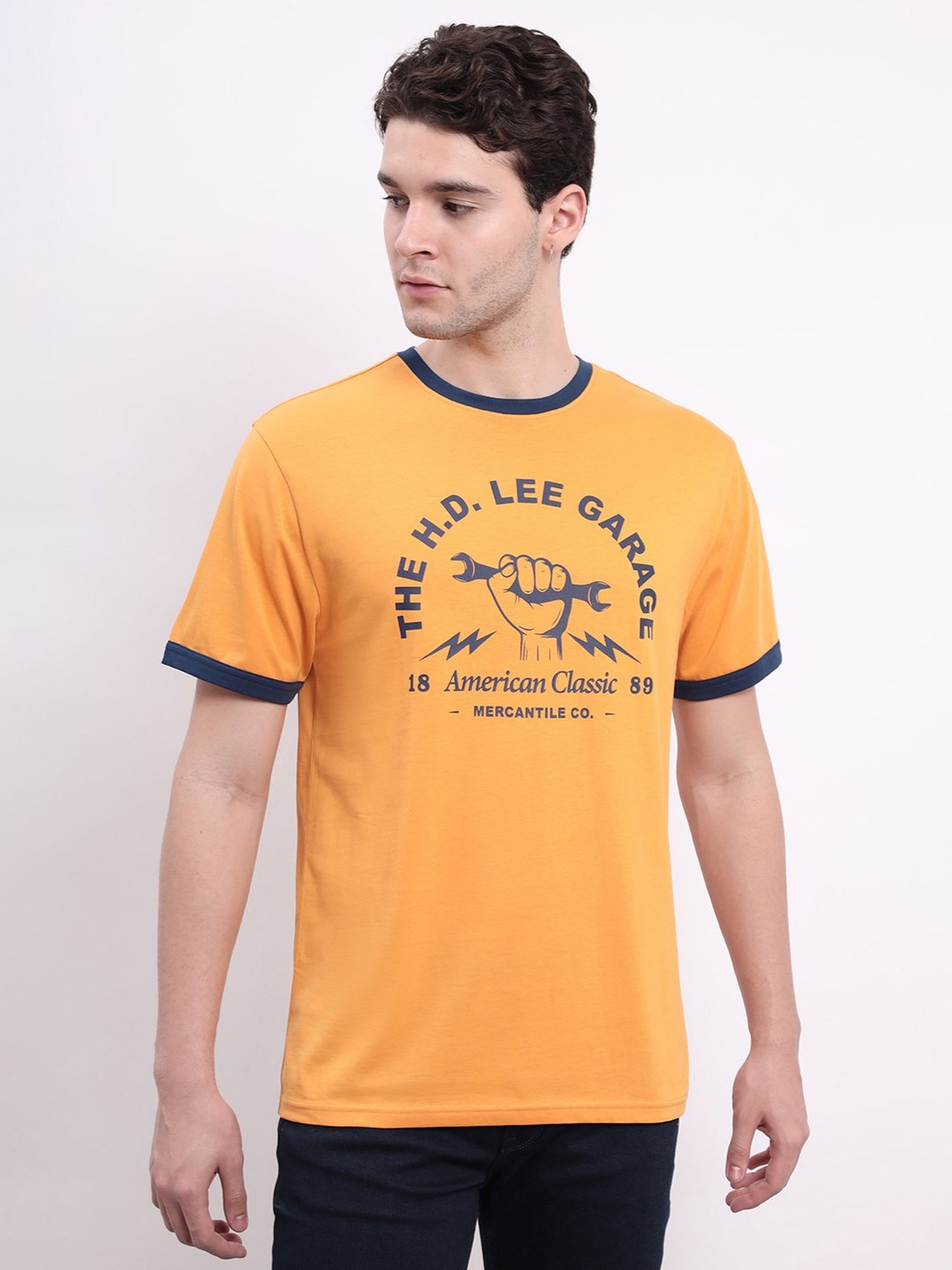 Lee Orange Comfort Fit Graphic Print Cotton Crew T-Shirt