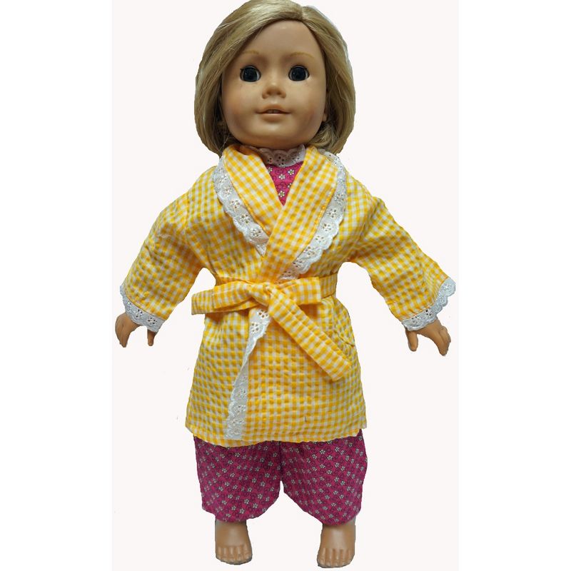 Doll Clothes Superstore 18 Inch Girl Doll Maroon Pajamas With Yellow Robe