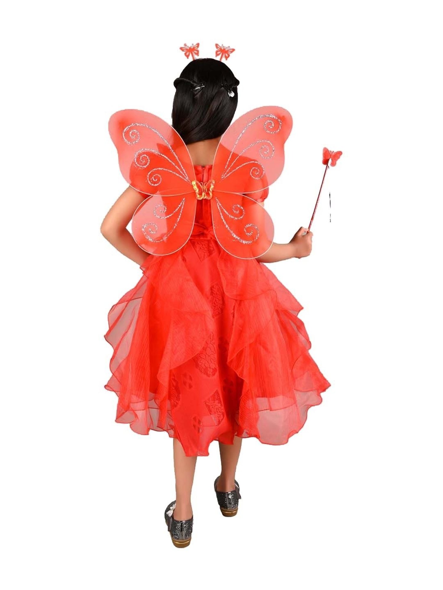 Ahhaaaa Kids Red Cotton Sequence Dress