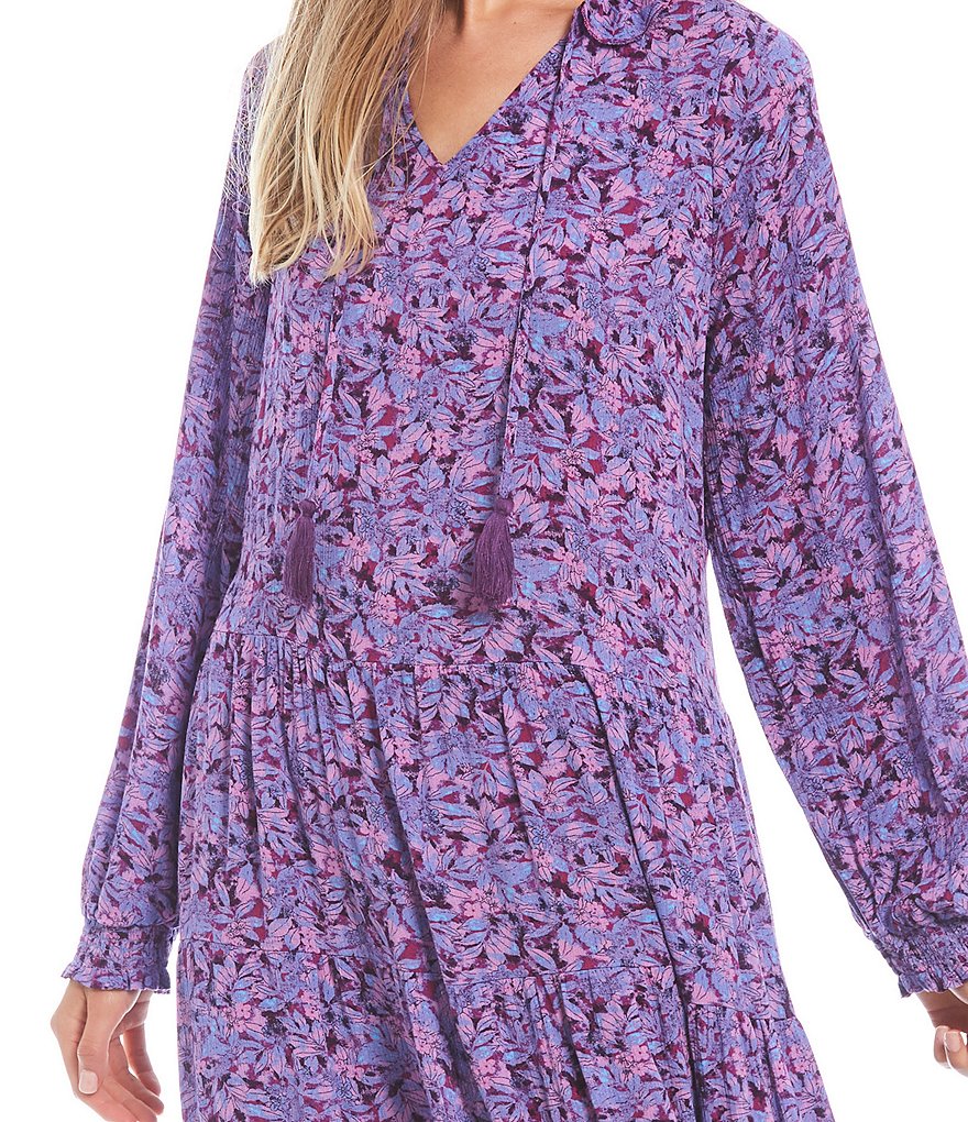 C&V Chelsea & Violet Floral Print Long Sleeve Tiered Maxi Dress