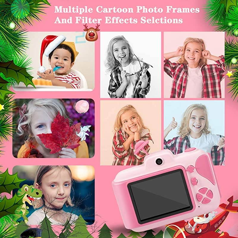 Kids Camera Wireless Mini Digital Video Camera HD Recorder Dual Cameras 24 Inch LCD Display Camcorder Toys Gifts for Kids PinkB