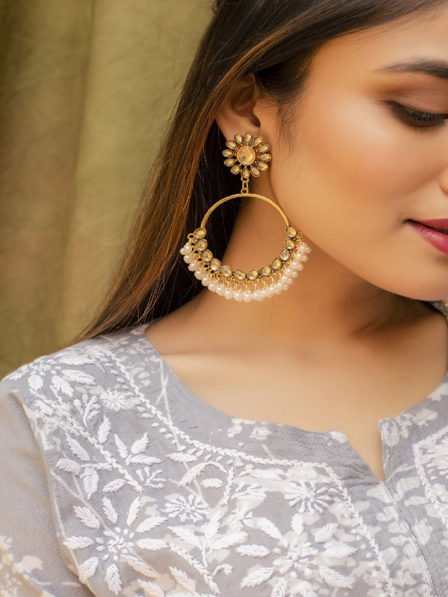 Jewelz Trendy Dangler Earrings Embellished With Small Pearls for Girls & Women