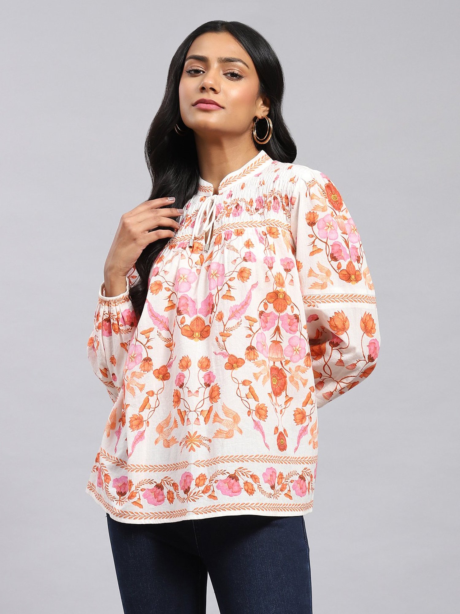Label Ritu Kumar White Floral Print Top
