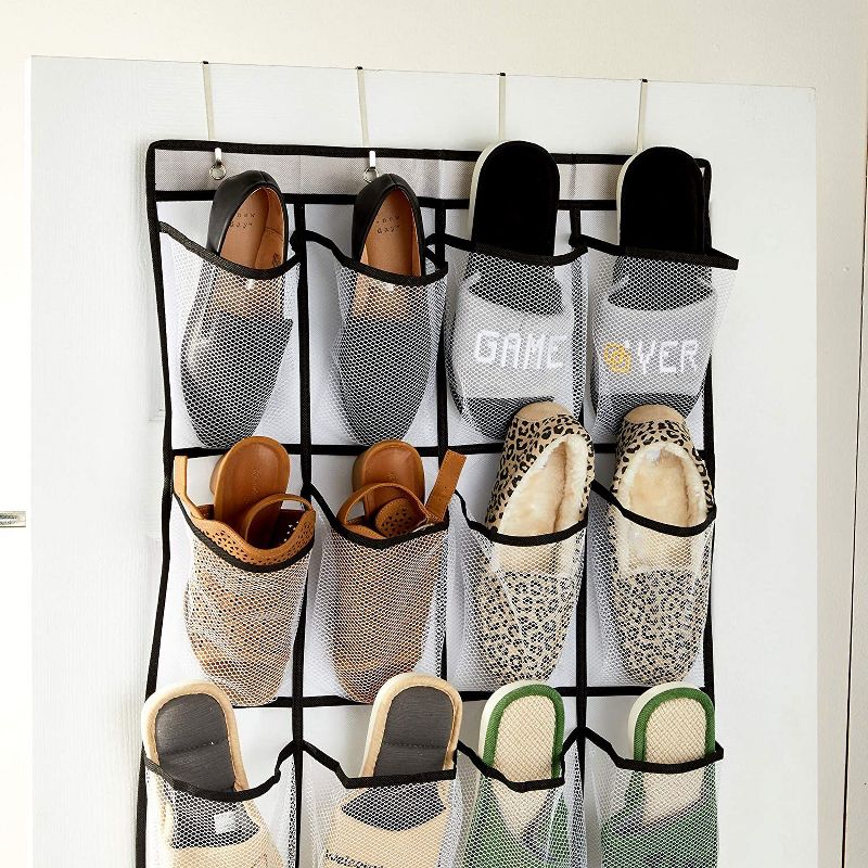 Okuna Outpost 2 Pack Over The Door Hanging Shoe Organizer, 24 Pockets (22 x 56 in)