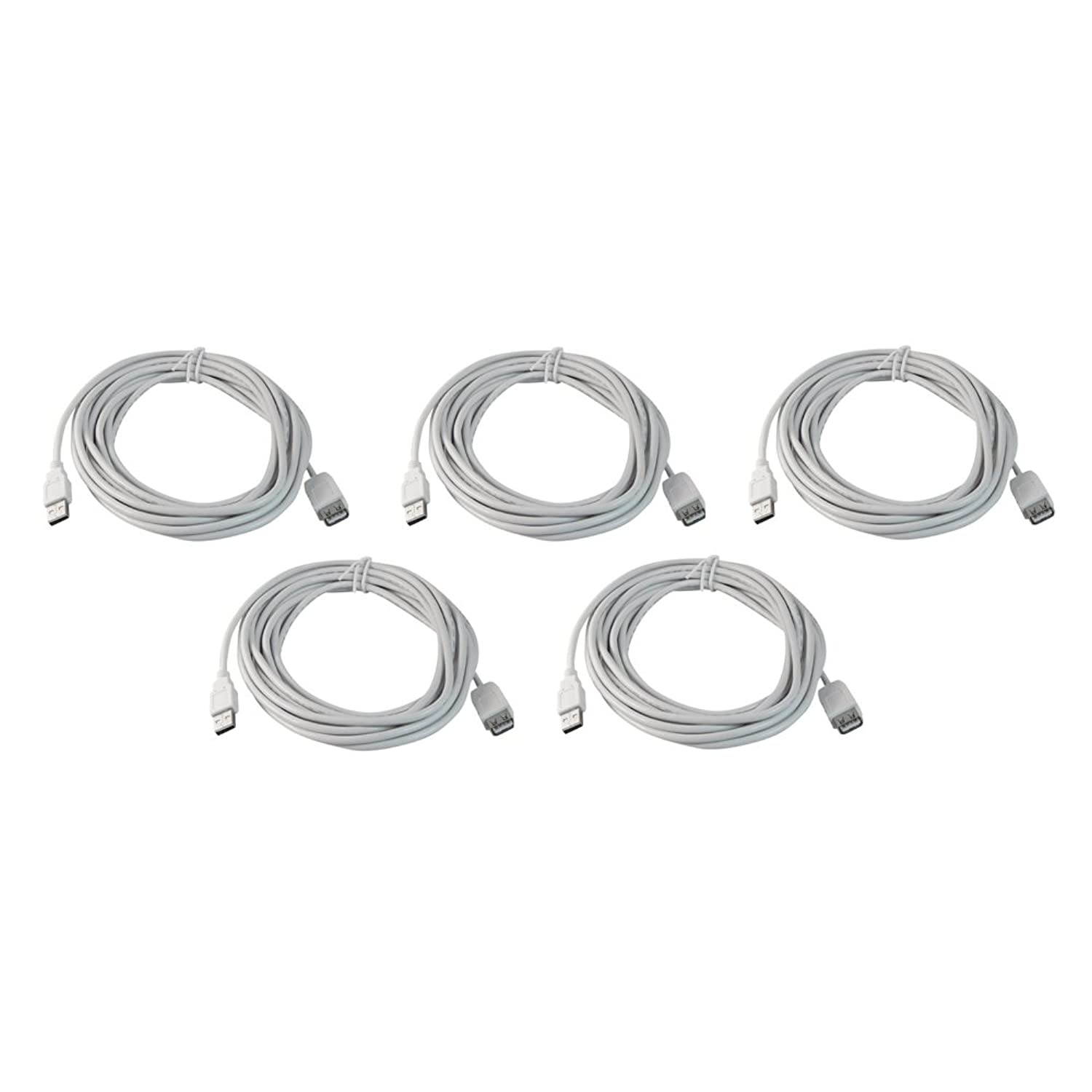 Your Cable Store Five Pack of 15 Foot USB 2.0 Extension Cables (A Male to A Female)