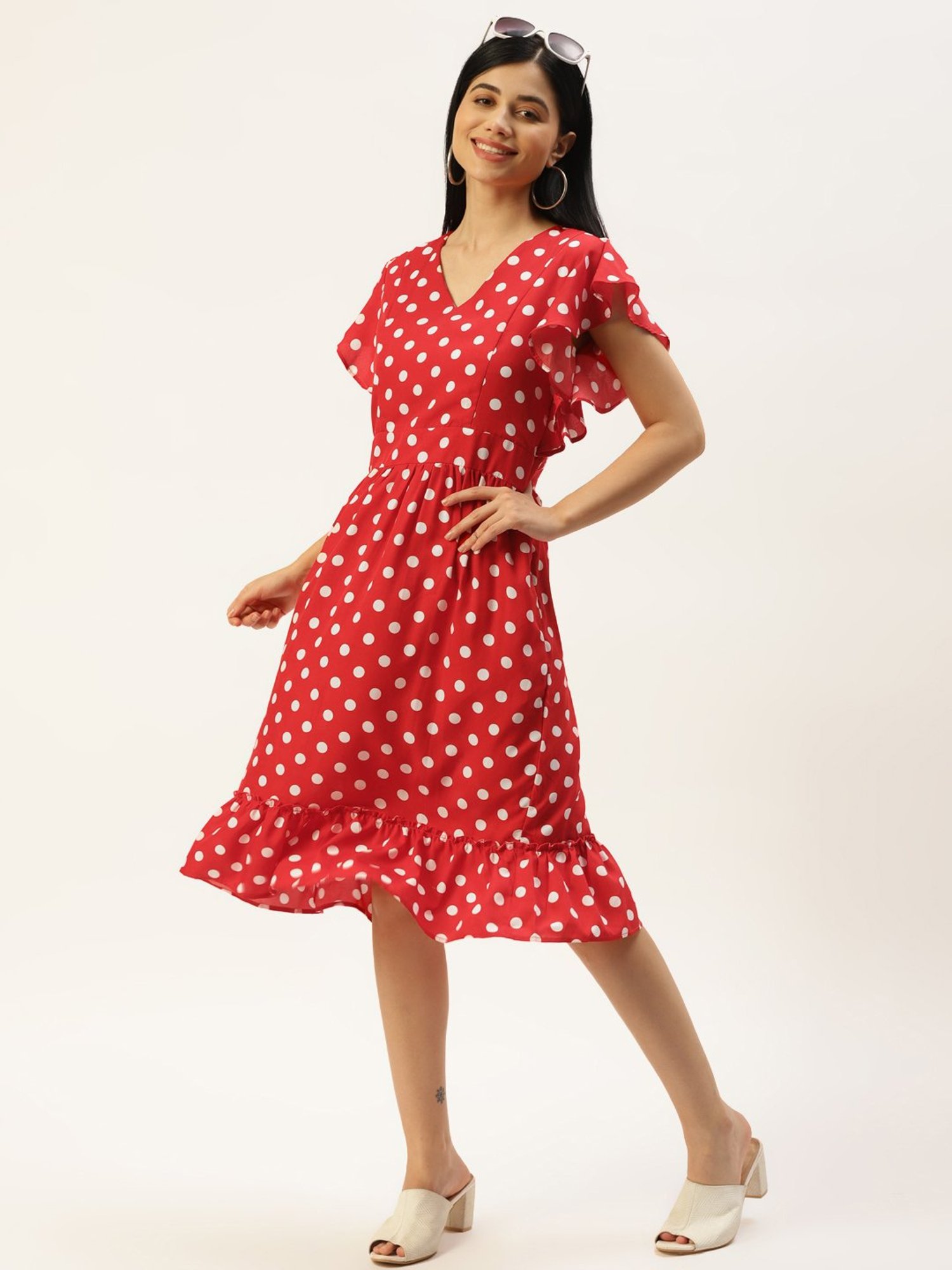BRINNS Red Printed A Line Dress