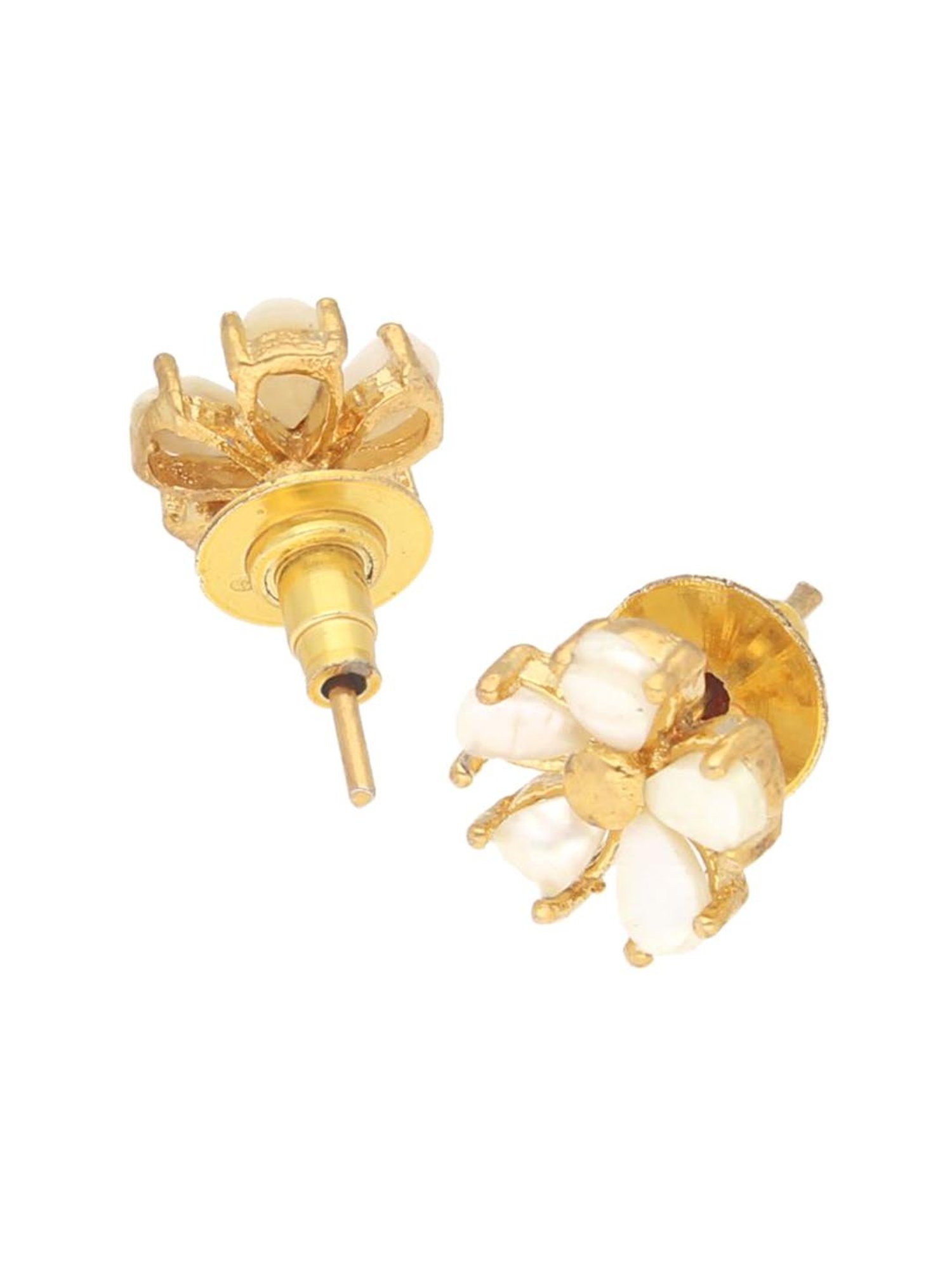 Sri Jagdamba Pearls Dakshita Golden & Pearl White Alloy Stud Earrings