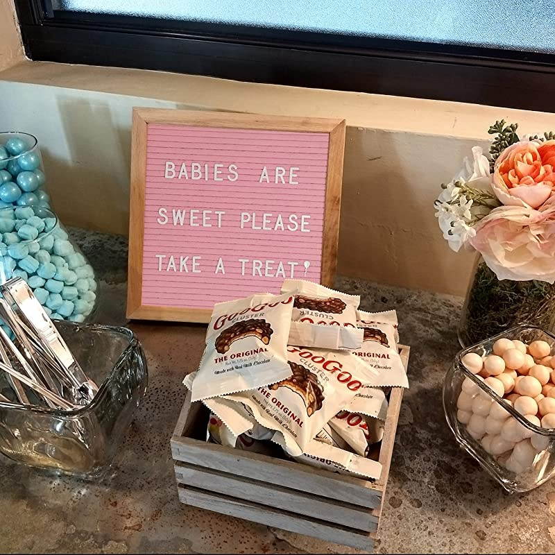 Felt Letter Board Set with 10 x 10 inch Oak Frame 374 Precut Letters and Emojis Cursive Words Wall Hook Perfect Message Sign for Girl Baby Shower Decorations