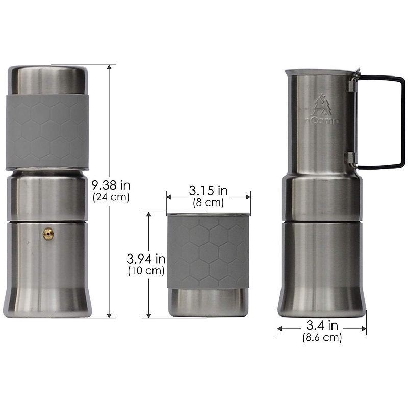 nCamp Portable Stainless Steel Outdoor Camping Espresso Style Caf'e Brewer Coffee Maker for Hiking and Backpacking
