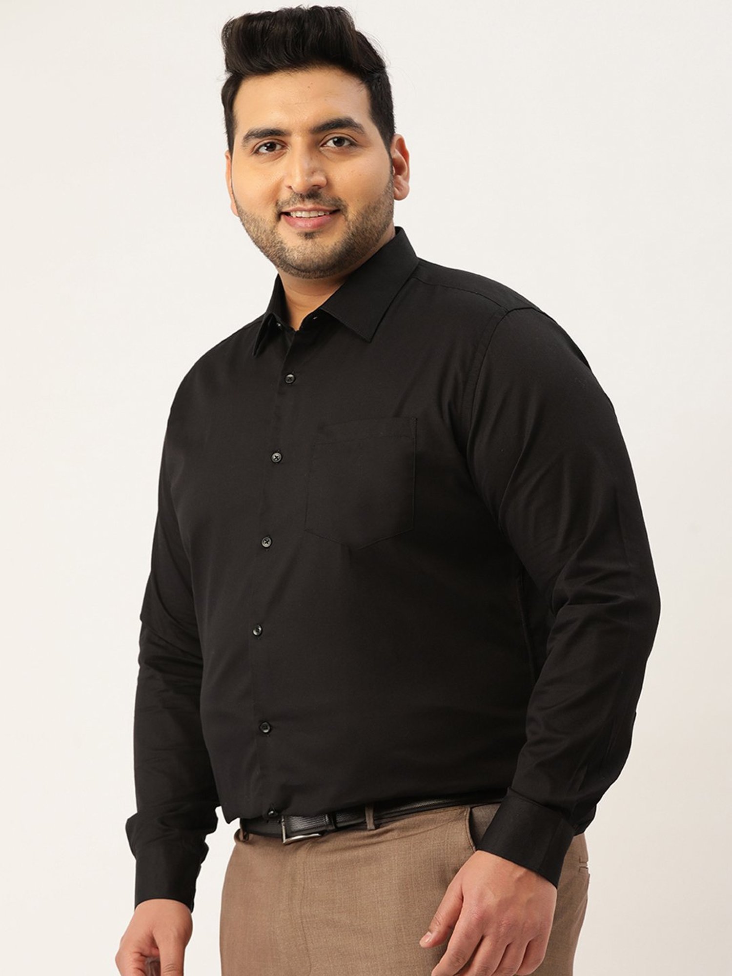 IVOC Plus Black Regular Fit Plus Size Cotton Shirt