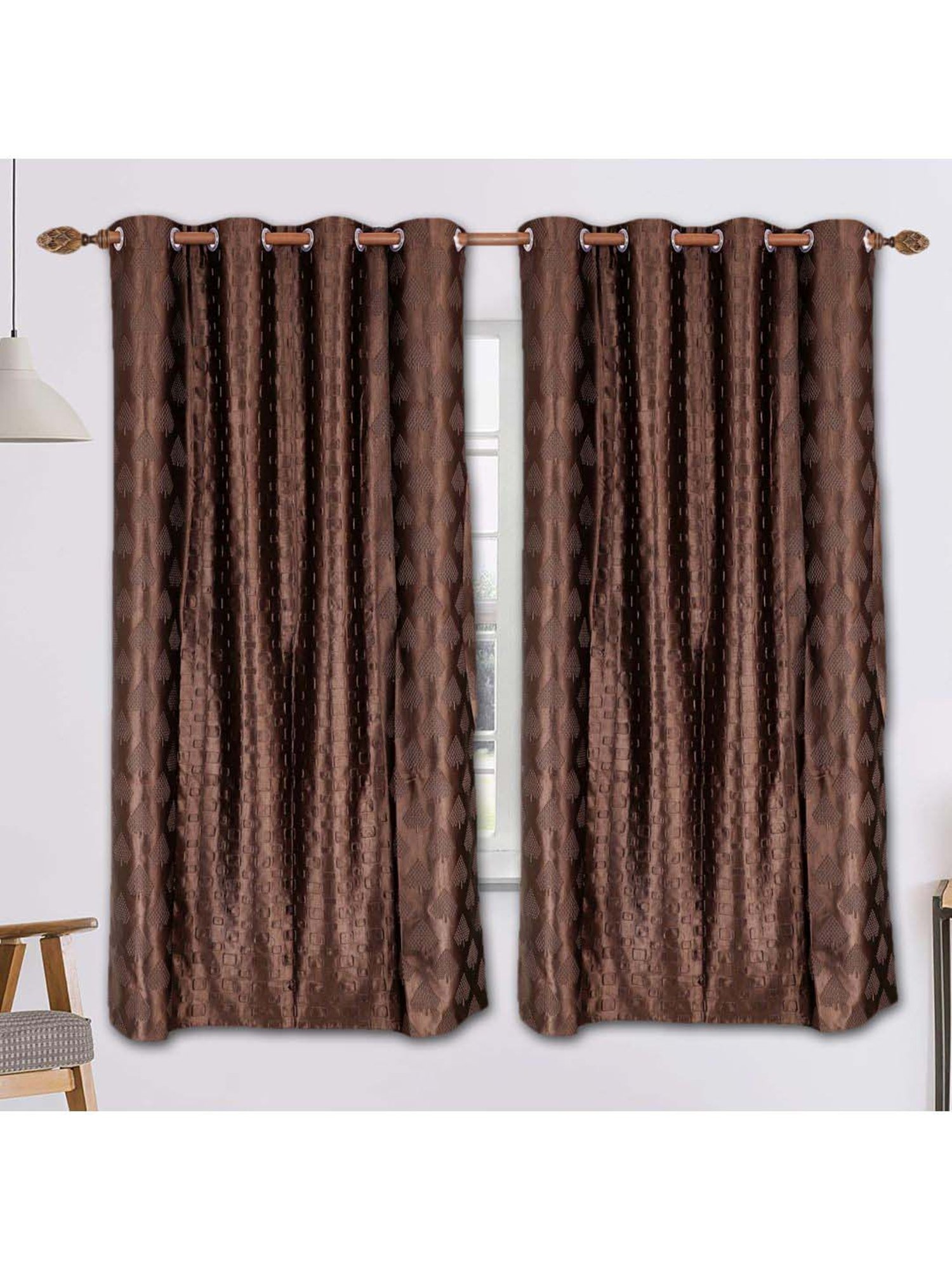 MFD HOME Furnishing Brown Polyester 7 ft Window Curtains - Set of 2
