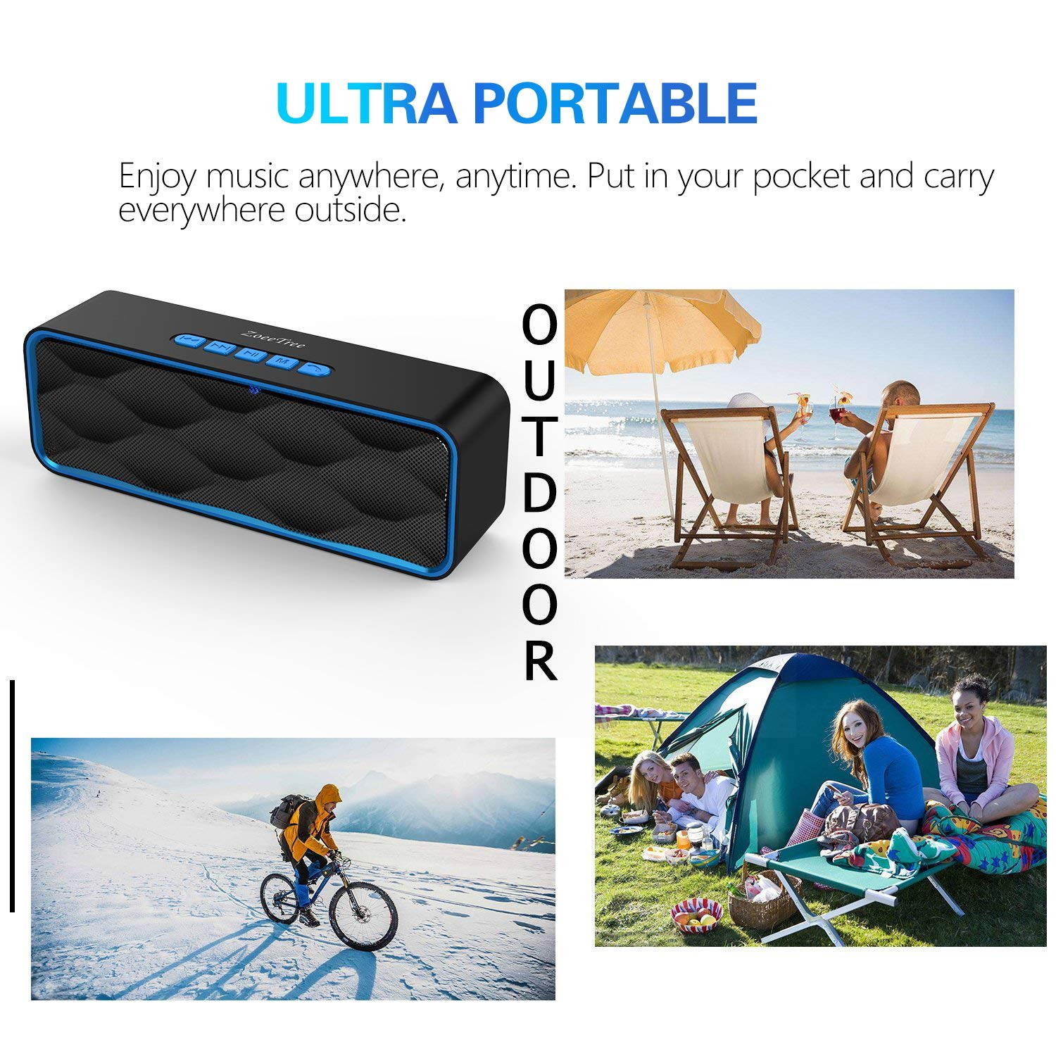 Portable wireless Bluetooth speakers, Portable 4.2 Wireless Speaker EDR Stereo with Loud HD Audio and Bass, Built-In Mic, FM Radio, 12H Playtime , TF Card , Dual Driver for Indoor & Outdoor Use