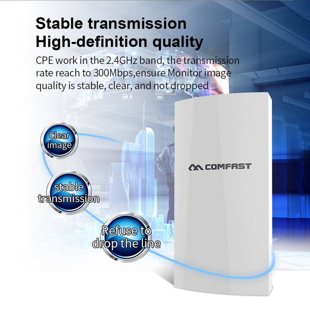 COMFAST 300Mbps Outdoor CPE 2.4GHz Monitoring CPE IP65 POE SSID Wireless Bridge for Security and Monitoring