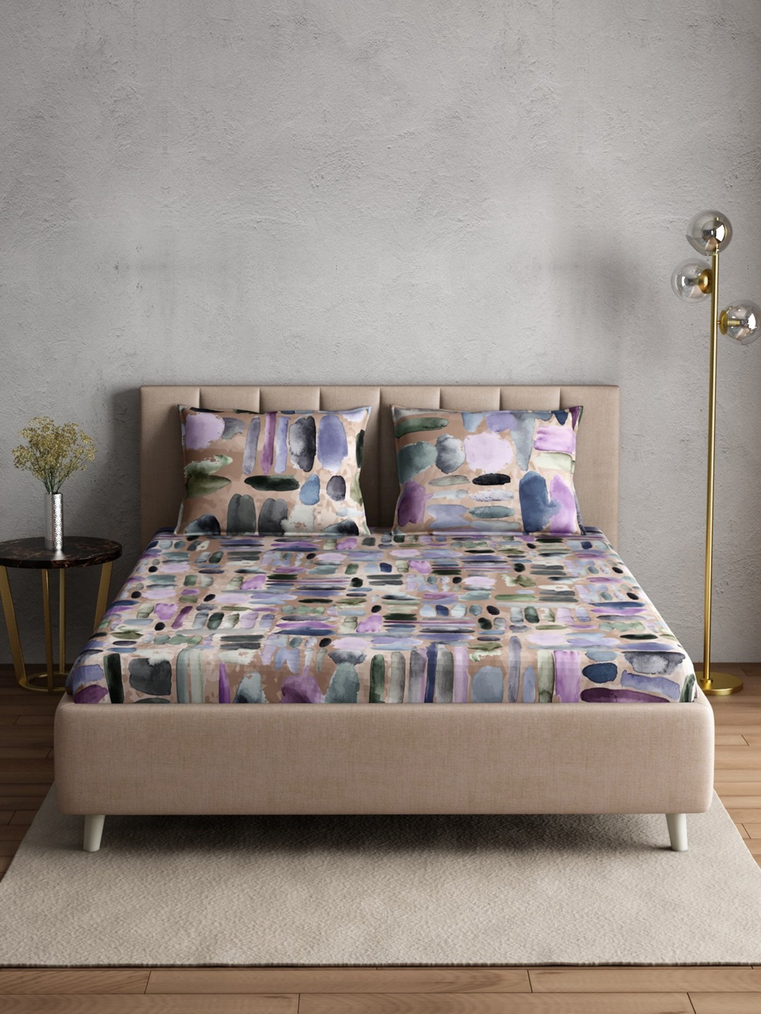 Petal Home Pebbles Sand Cotton 144 TC Bedsheet