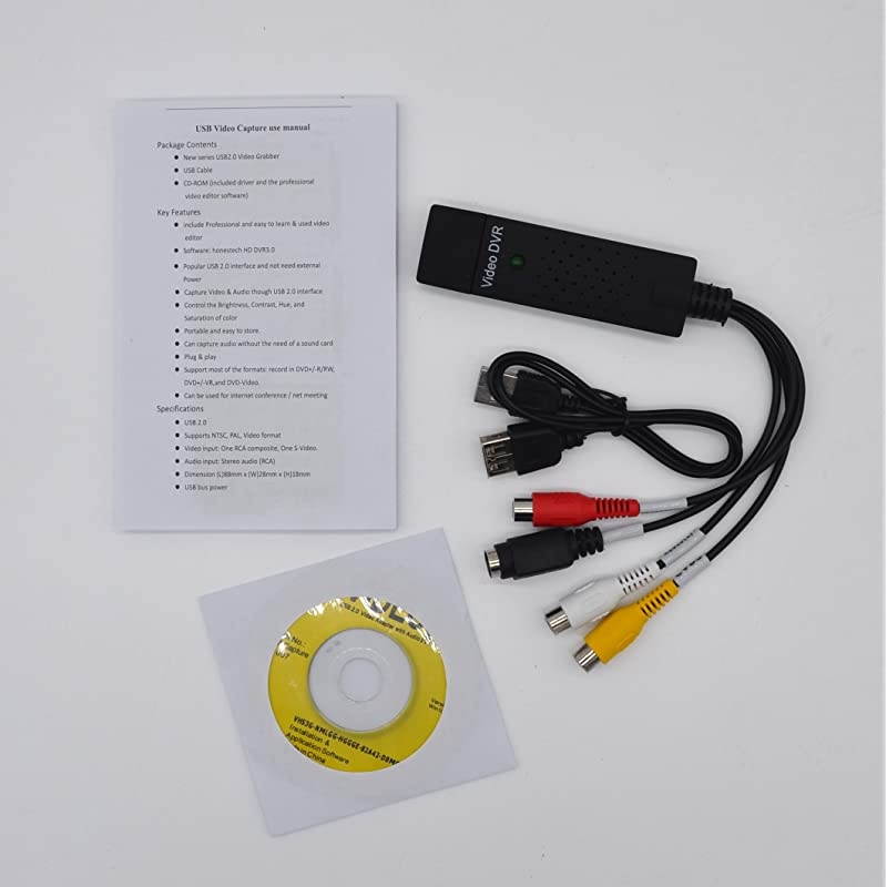 VHS to Digital Converter USB 2.0 Video Converter Audio Capture Card VHS Box VHS VCR TV to Digital Converter Support Win 2000/Win Xp/ Win Vista /Win 7/Win 8/ Win 10/ Mac