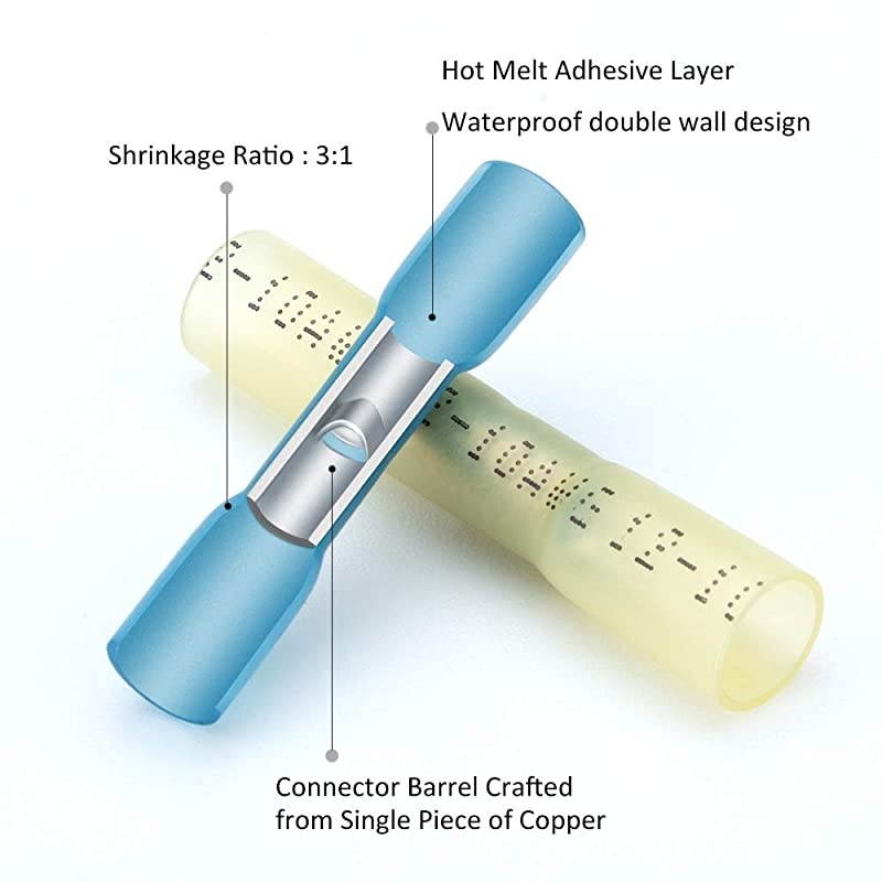 300 Pcs Heat Shrink Wire Connectors,  Waterproof Marine Electrical Wire Terminals Kit Automotive Copper Wire Electrical Connectors