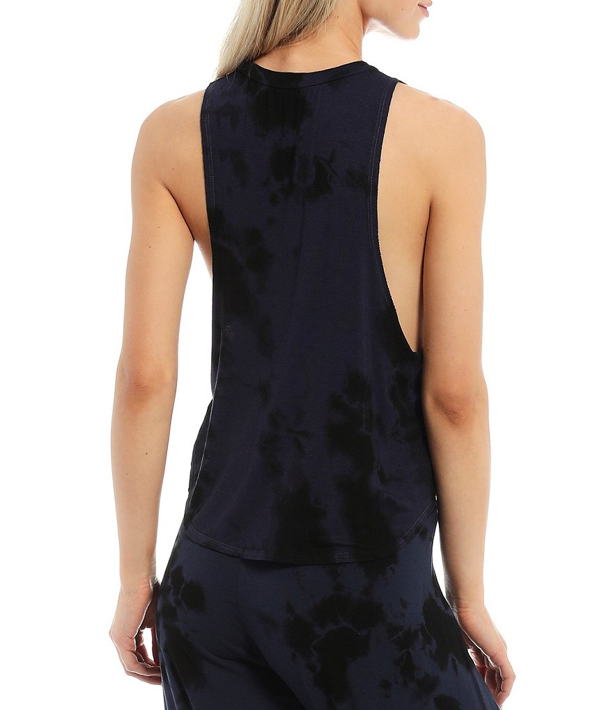 JALA Tie-Dye Printed Jersey Knit Lounge Crew Neck Sleeveless Muscle Tank