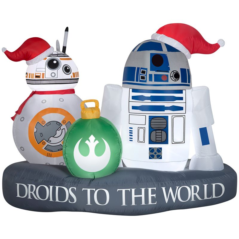 Gemmy Airblown Inflatable Stylized R2 D2 and BB 8 Droid to the World Scene Star Wars, 4 ft Tall