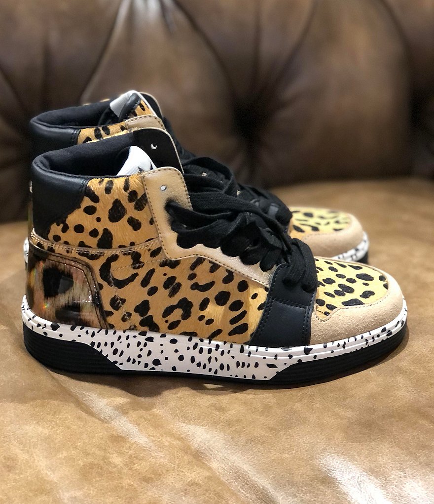 Steve Madden Freethrow-L Leopard Print Haircalf Lace-Up Wedge Sneakers