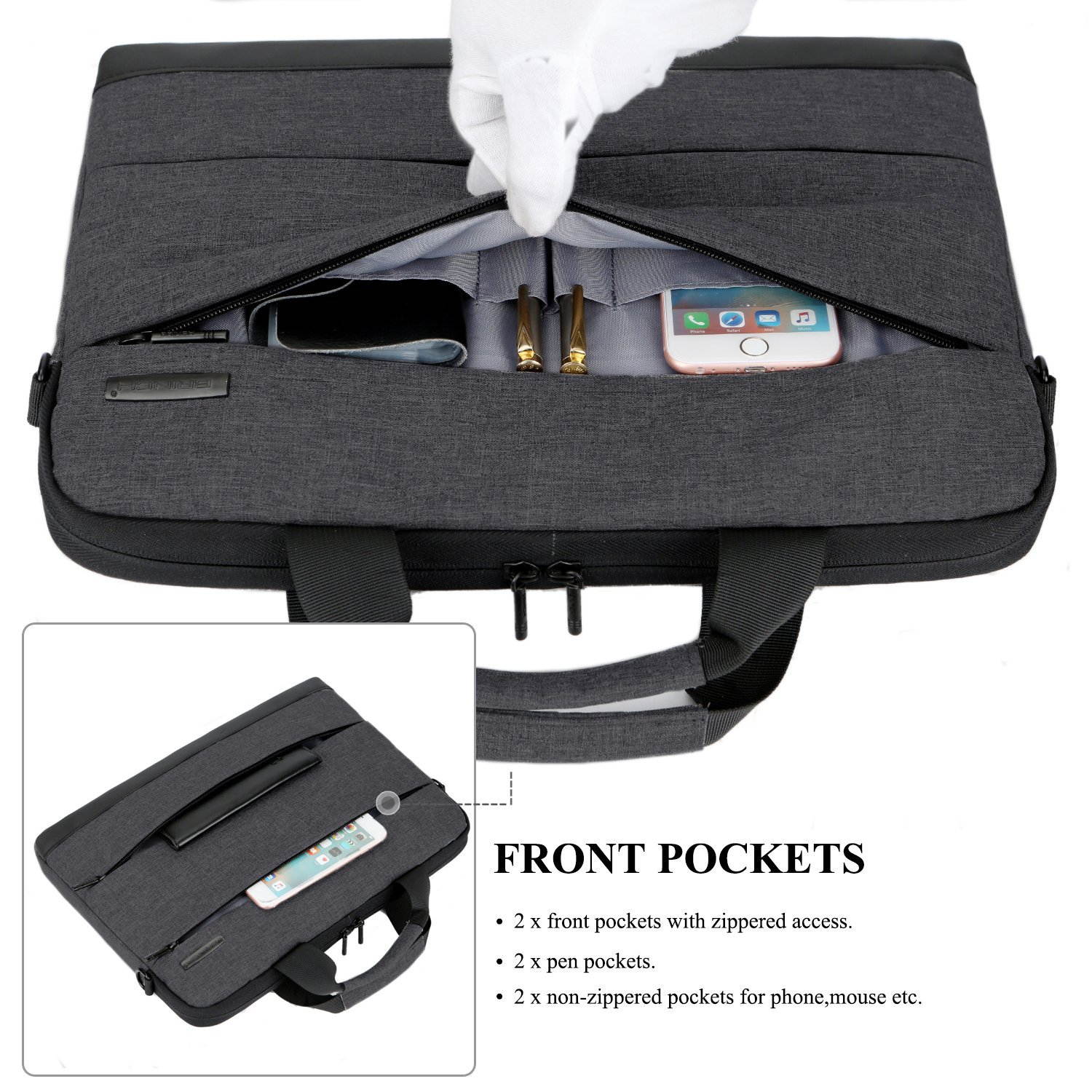 BRINCH 15.6 Inch Laptop Shoulder Bag,Classic Lightweight Slim Portable Laptop Messenger Sleeve Case for Work / Travel,Fits 15 - 15.6 Inches Laptop / Notebook / MacBook / Ultrabook Computer,Black