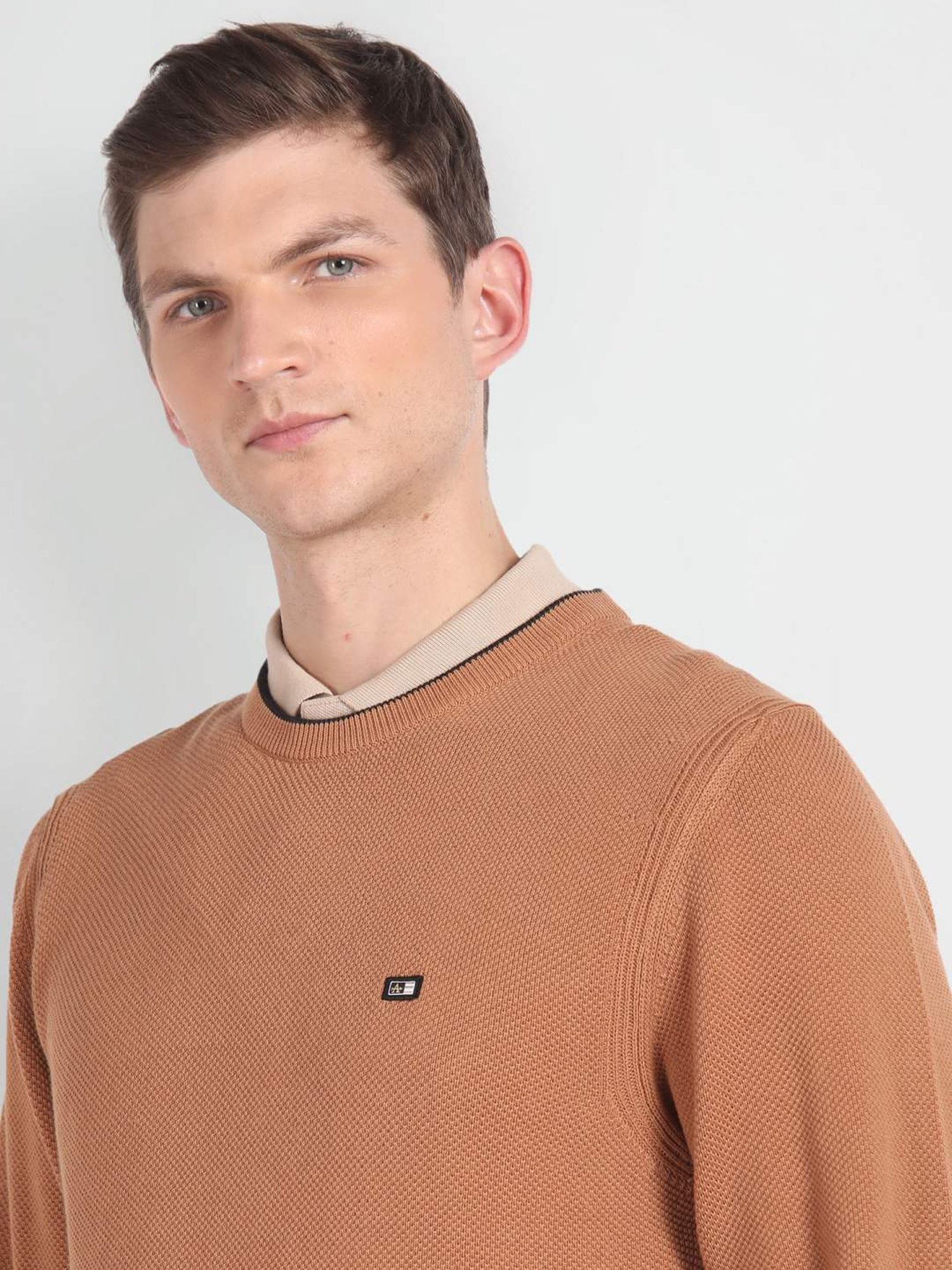 Arrow Sport Beige Regular Fit Self Pattern Sweater