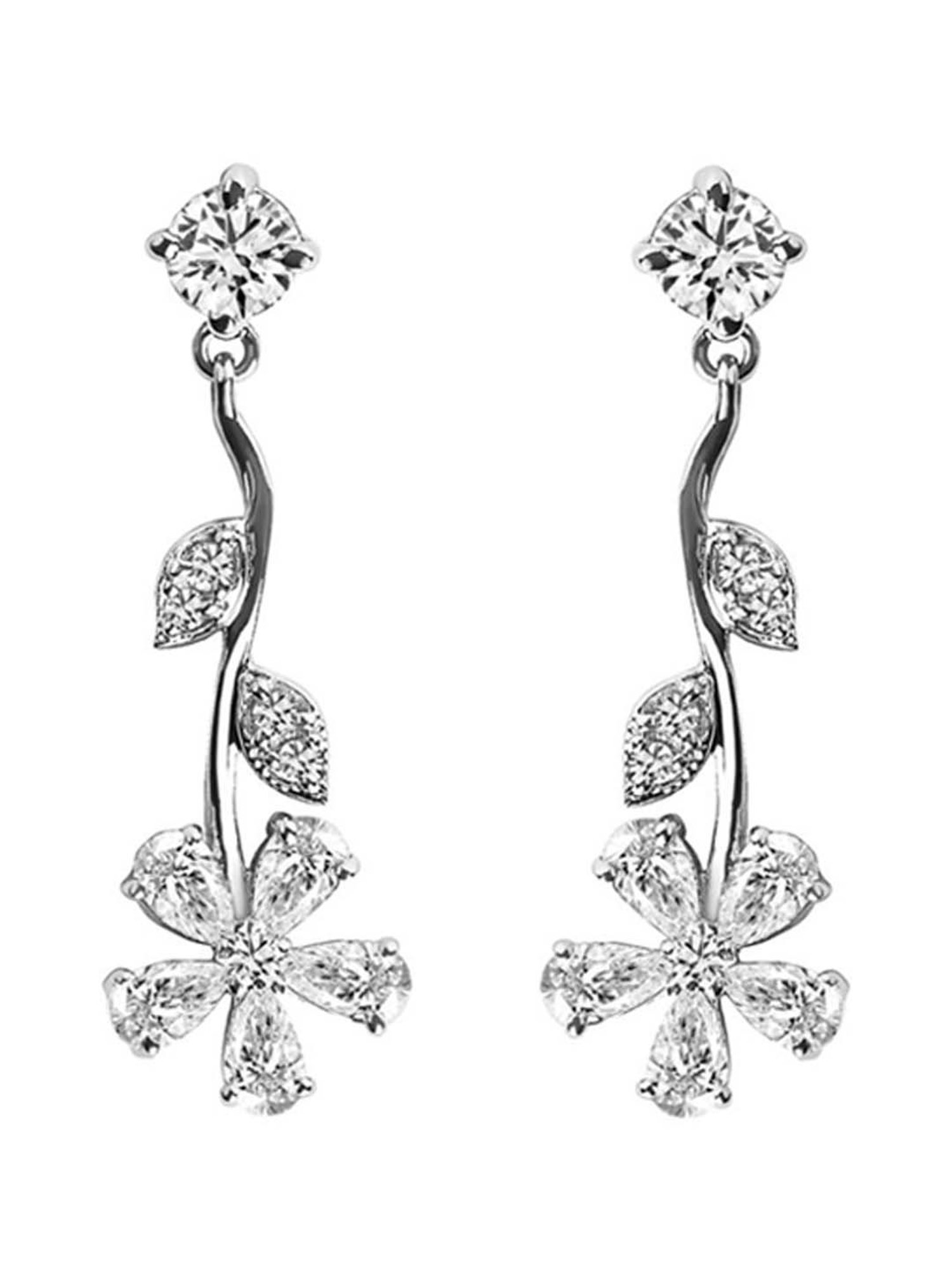 Clara 92.5 Sterling Silver Stone Flower Dangler Earrings for Women