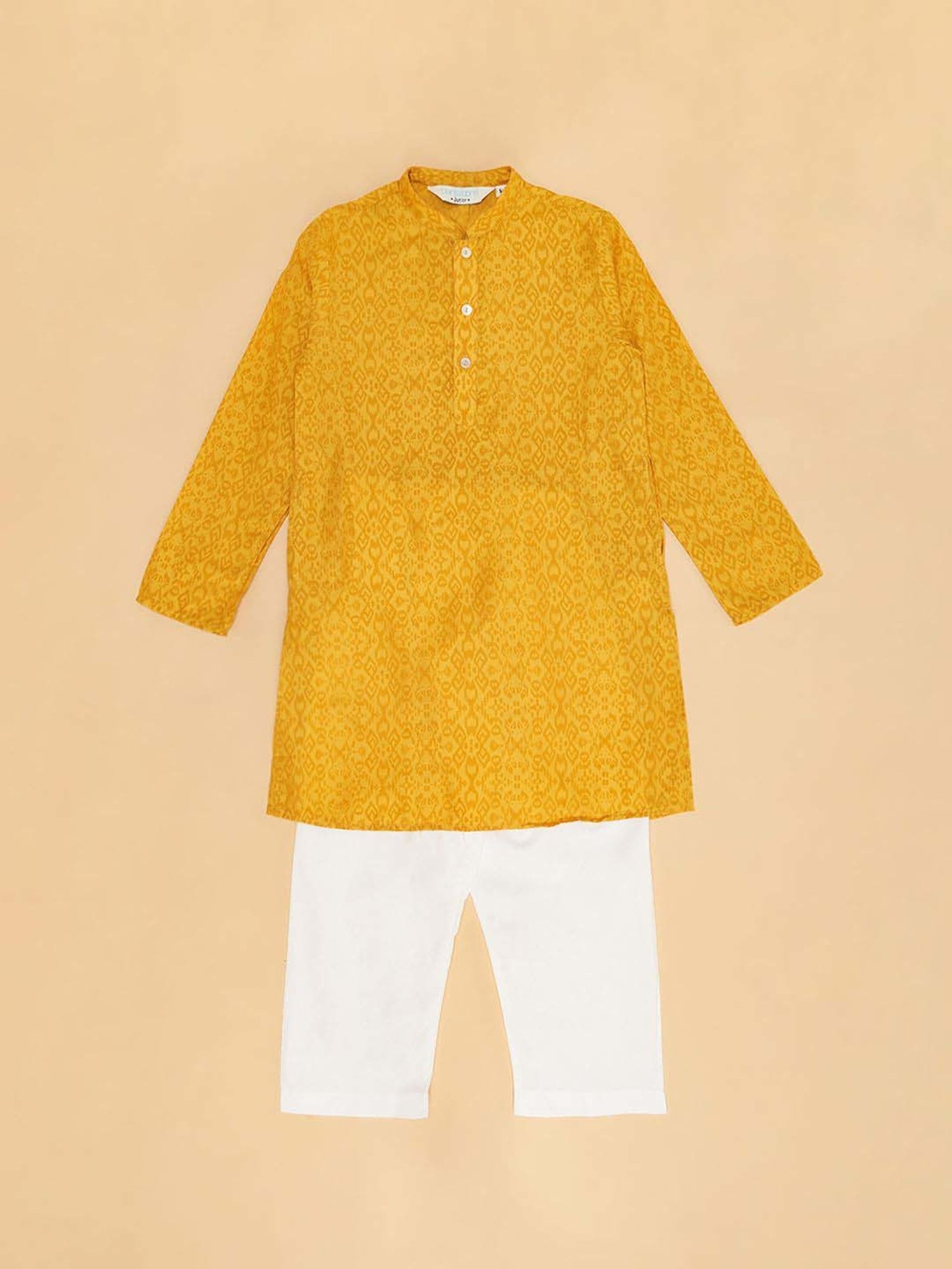 Indus Route by Pantaloons Kids Mustard & Yellow Printed Full Sleeves Kurta Set