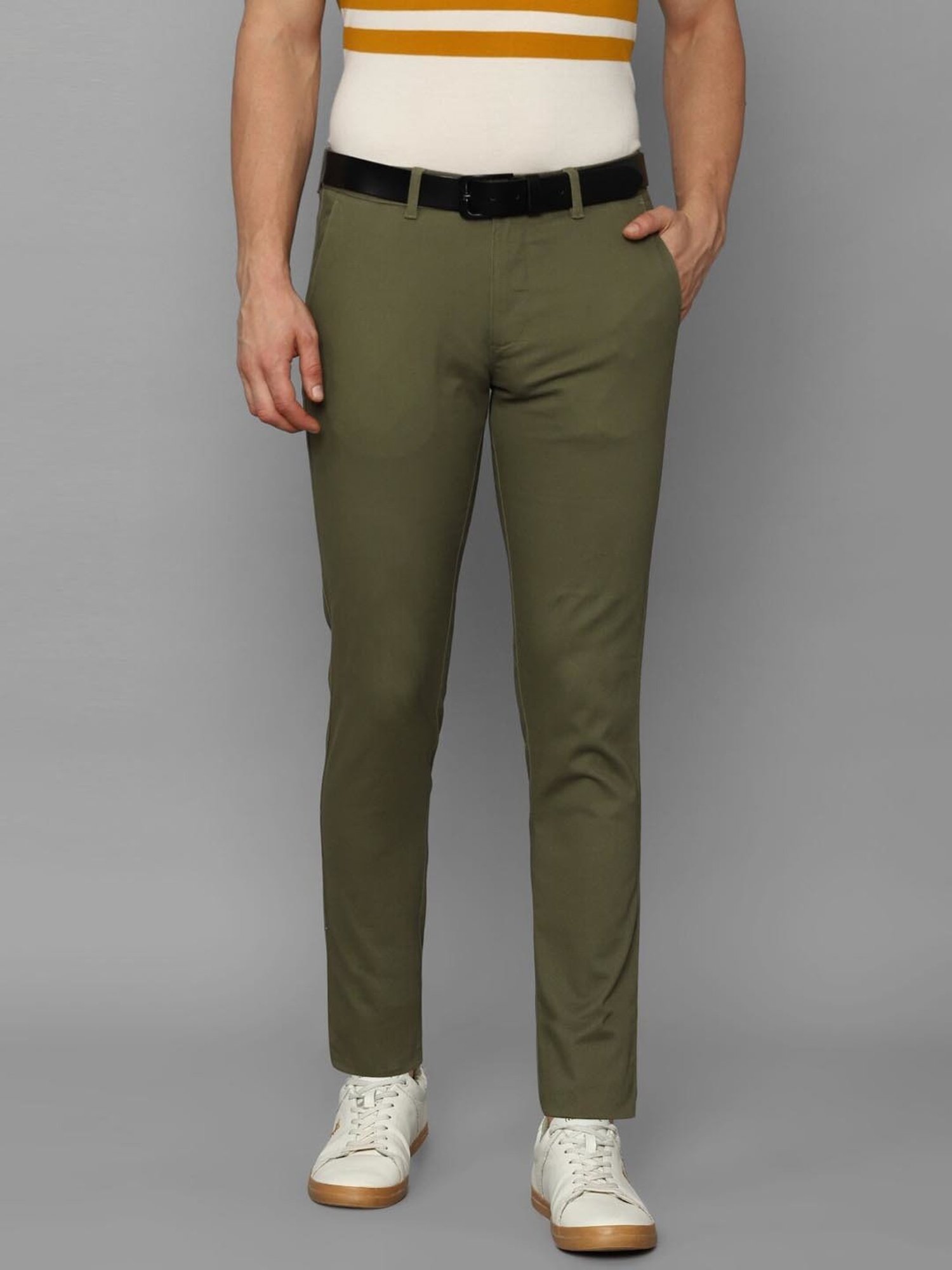 Louis Philippe Sport Olive Cotton Slim Fit Trousers