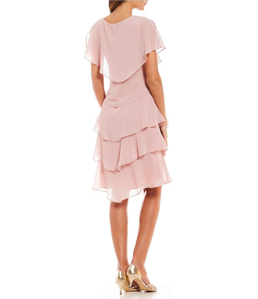 Kay Unger Long Bishop Sleeve V-Neck Crepe A-Line Dress