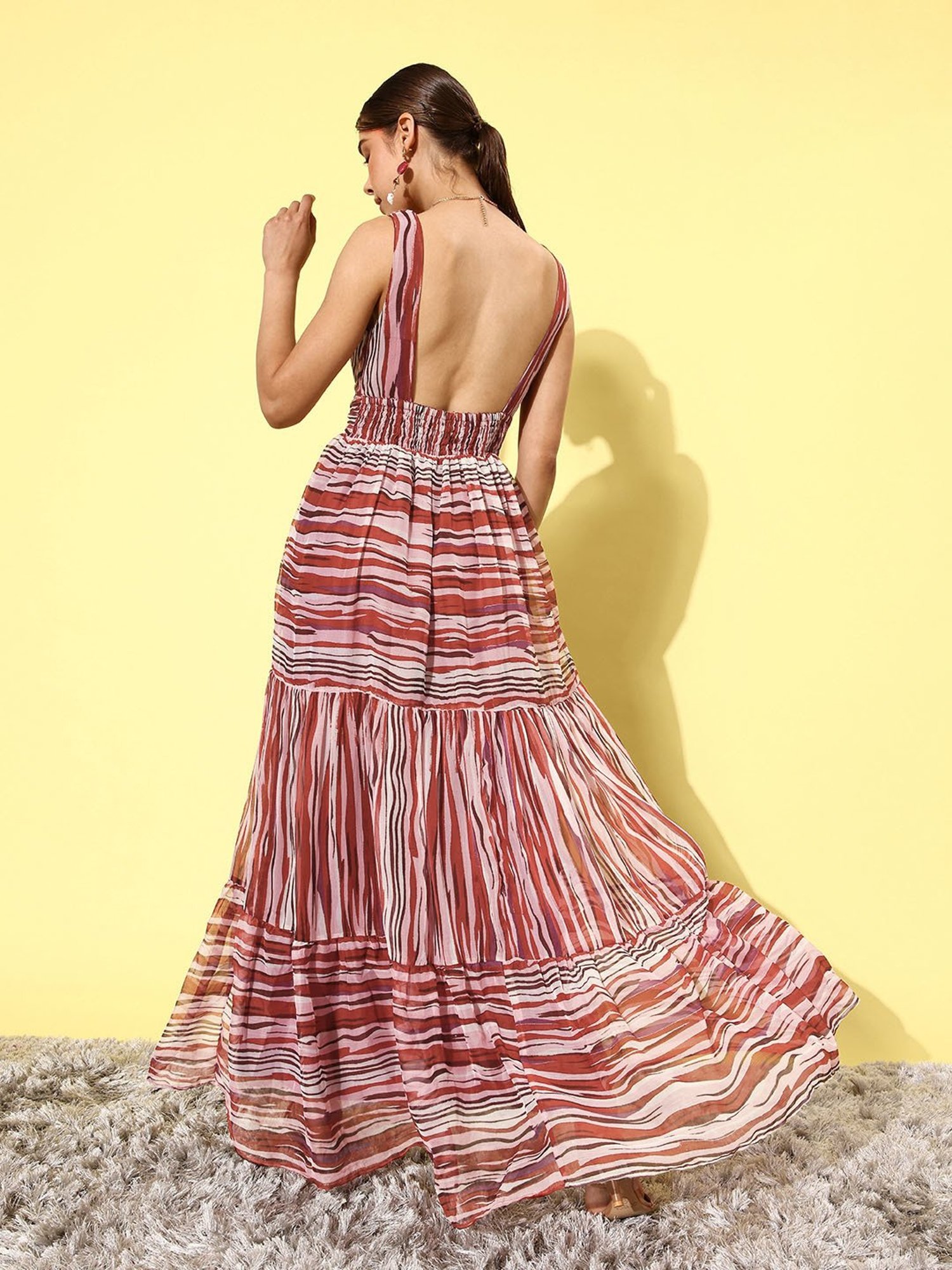 QUIERO Multicolor Striped Fit & Flare Dress