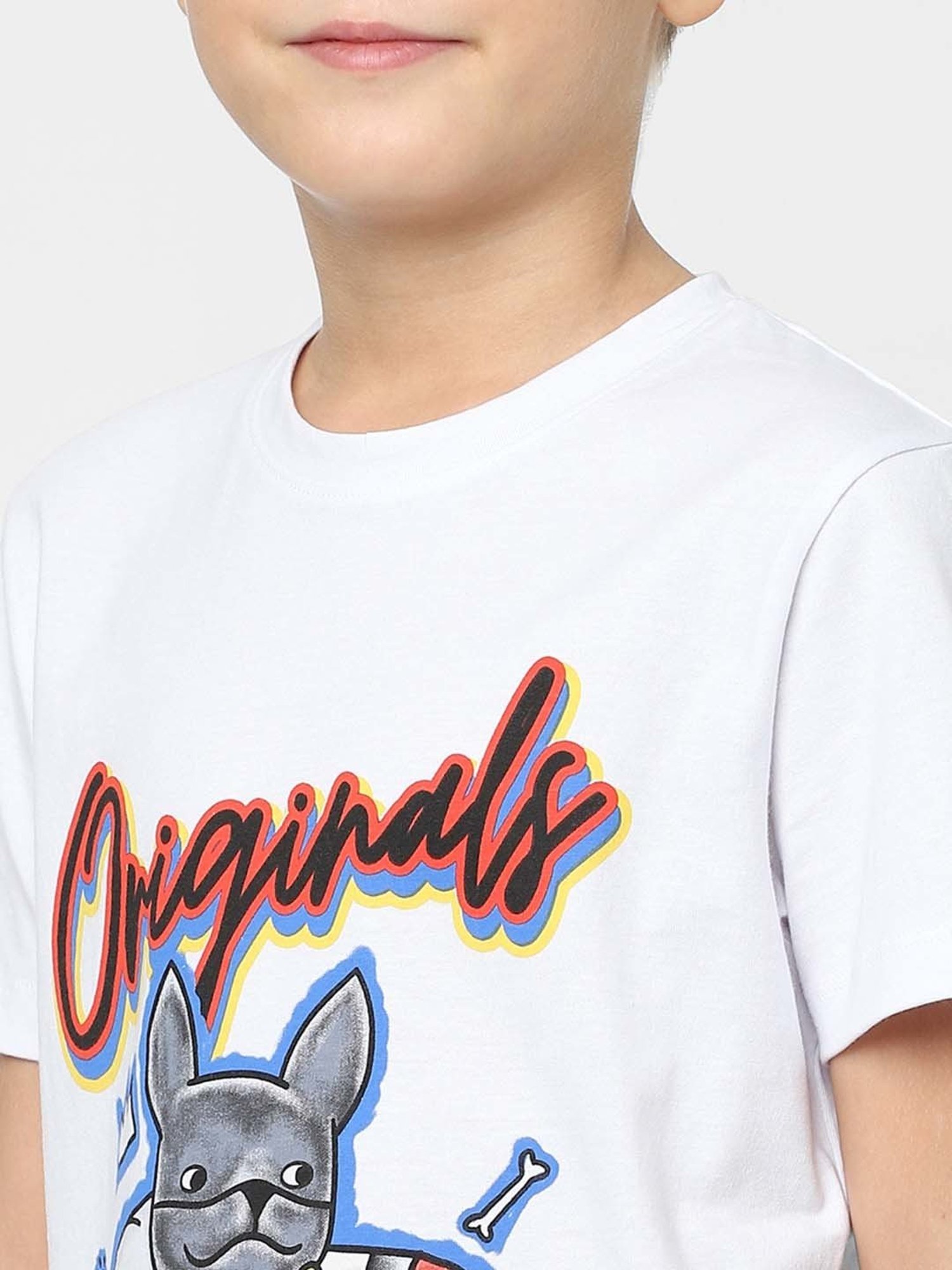 Jack & Jones Junior White Cotton Printed T-Shirt