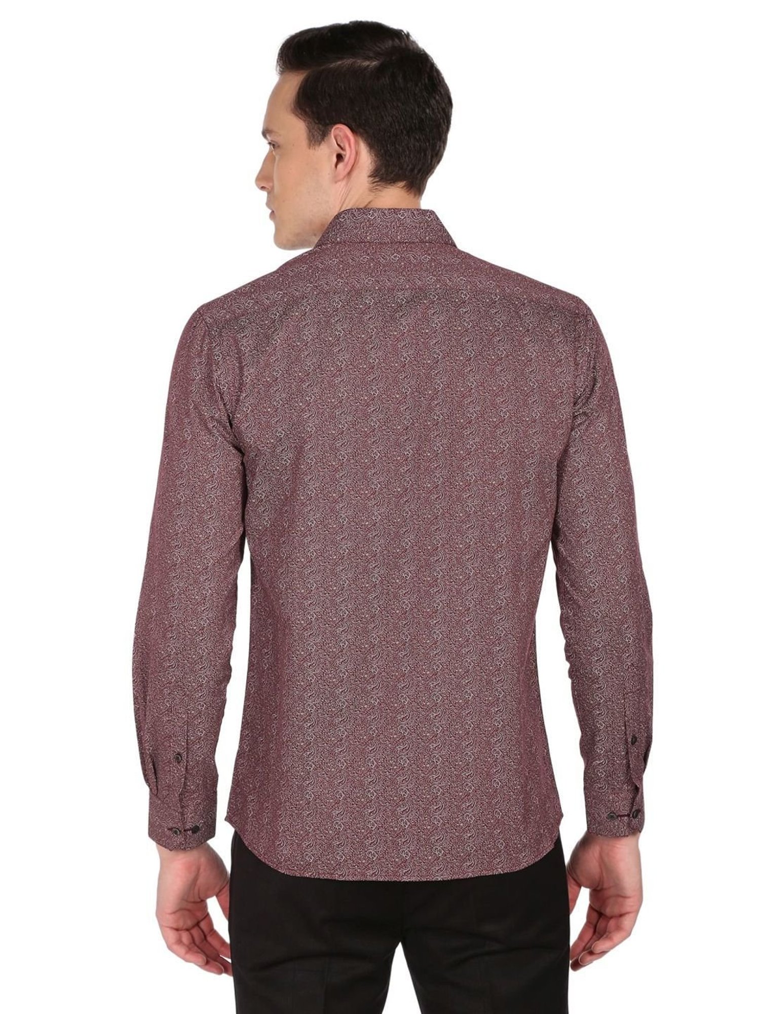 Arrow Maroon Cotton Slim Fit Printed Shirt