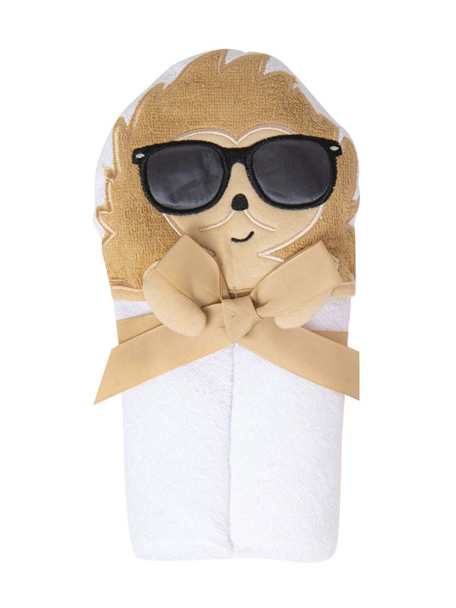 Baby Moo Kids Beige Cotton Applique Hooded Towel