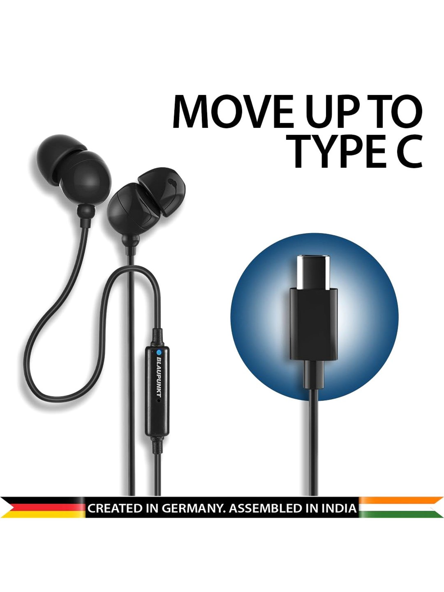 Blaupunkt EM06 in-Ear Type C Wired Earphone with Mic, Deep Bass HD Sound & Noise Isolation (Blue)