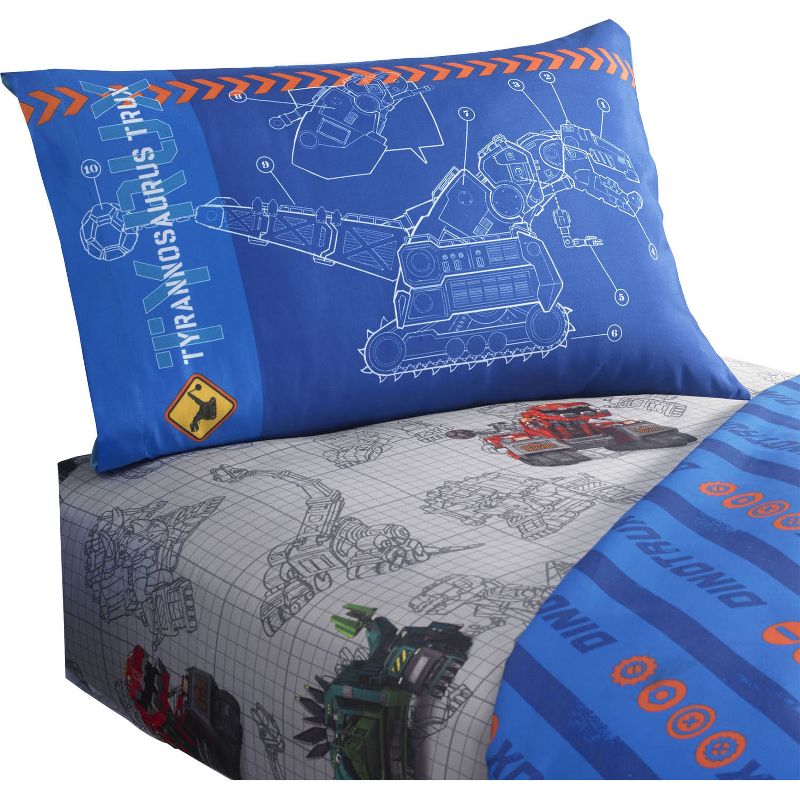 4pc Full Sheet Set Build It Up Dinosaur Reptools Construction Robots Bedding Accessories - Dinotrux..