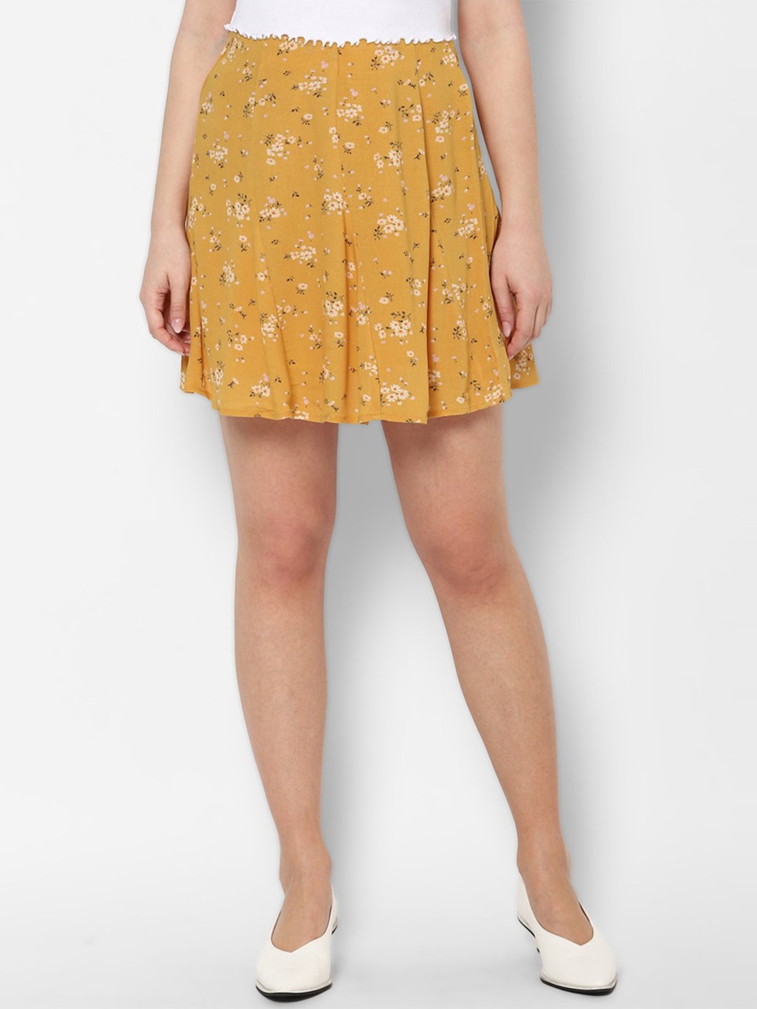 American Eagle Outfitters Yellow Floral Print Mini Skirt