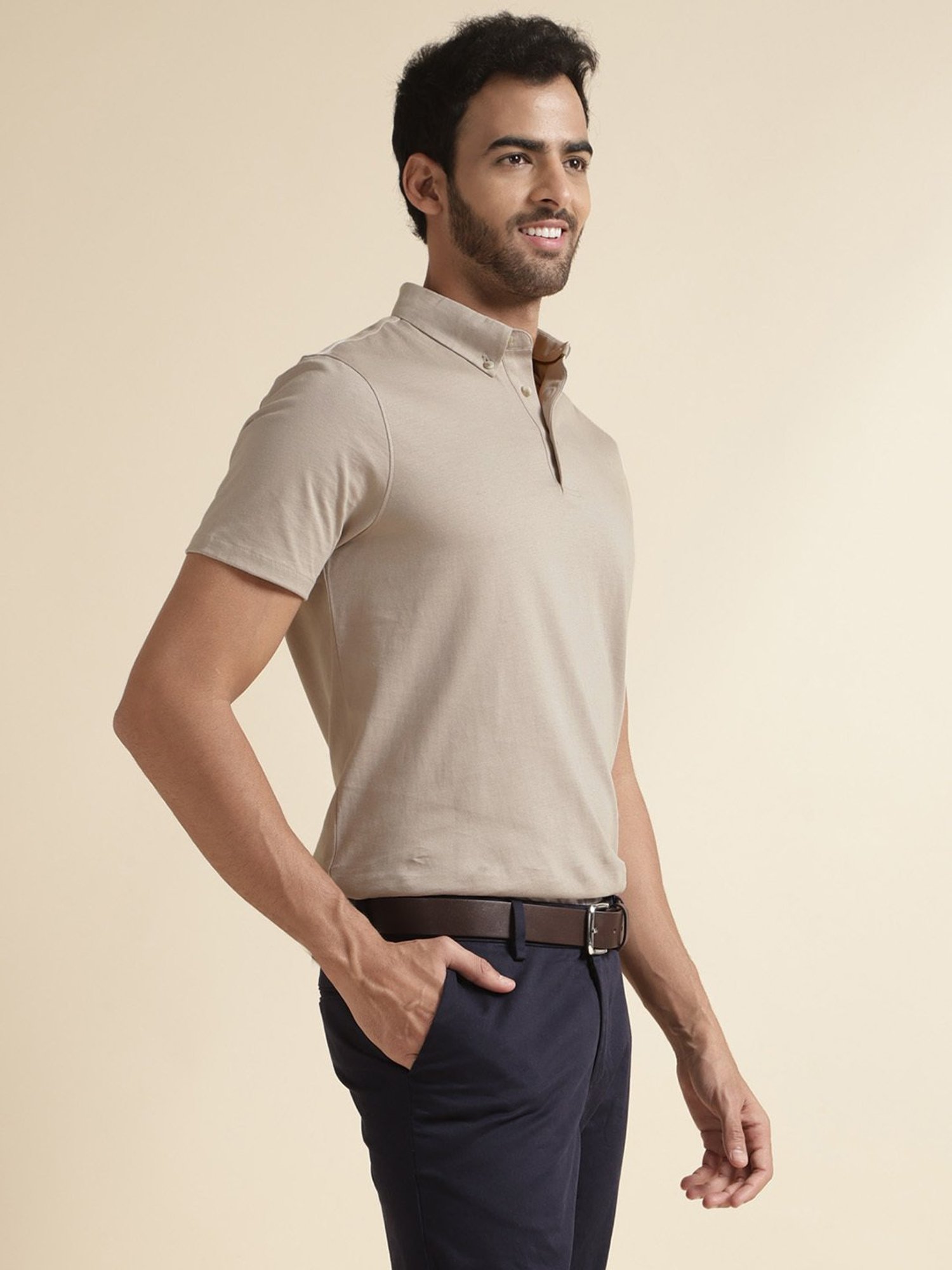 ANDAMEN Grey Regular Fit Polo T-Shirt