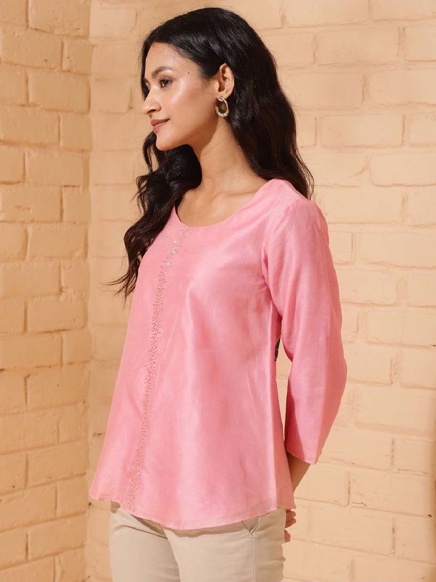 Fabindia Pink Embroidered Top