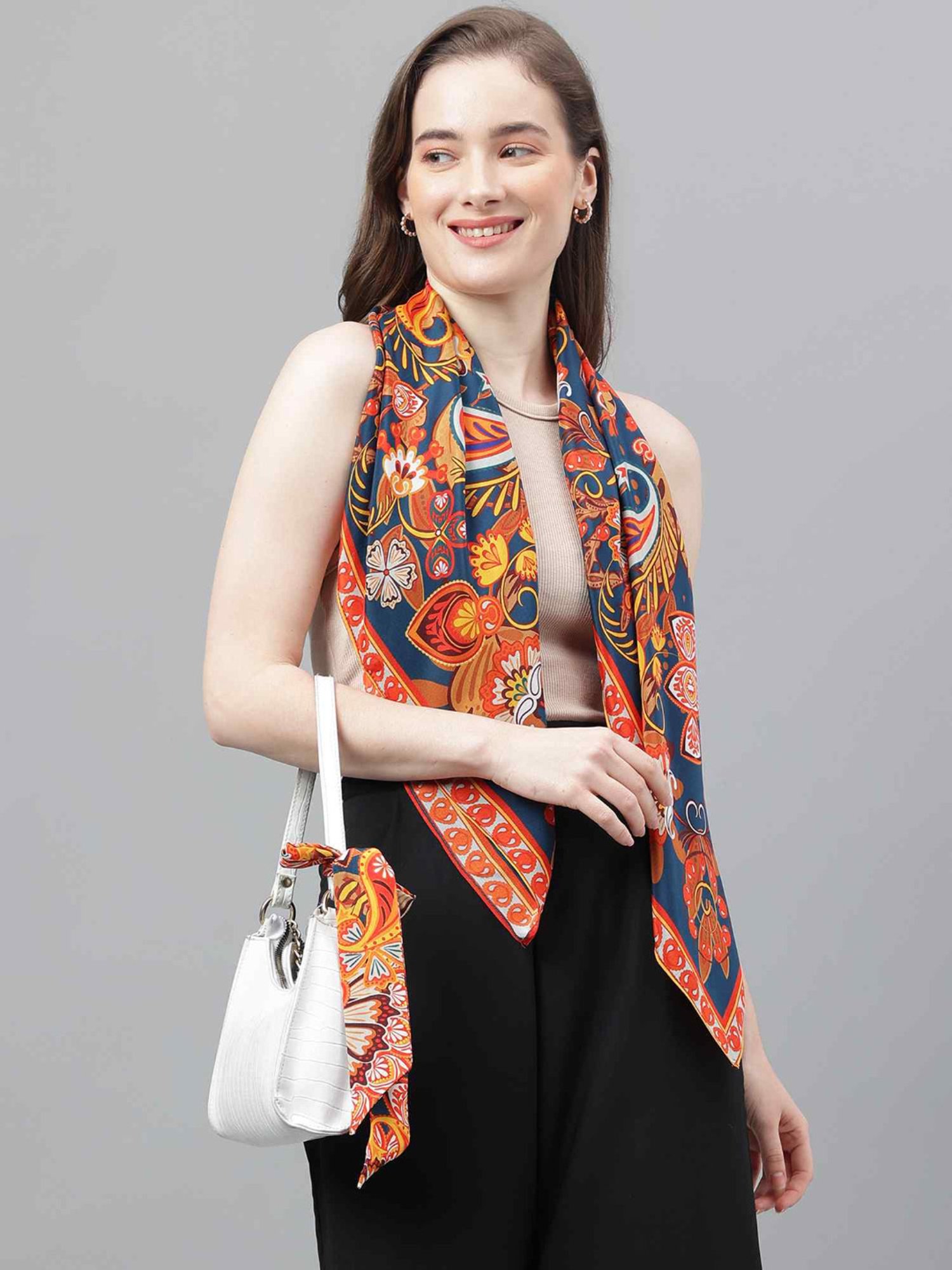 Tossido Blue Printed Scarf & Bag Scarf Set